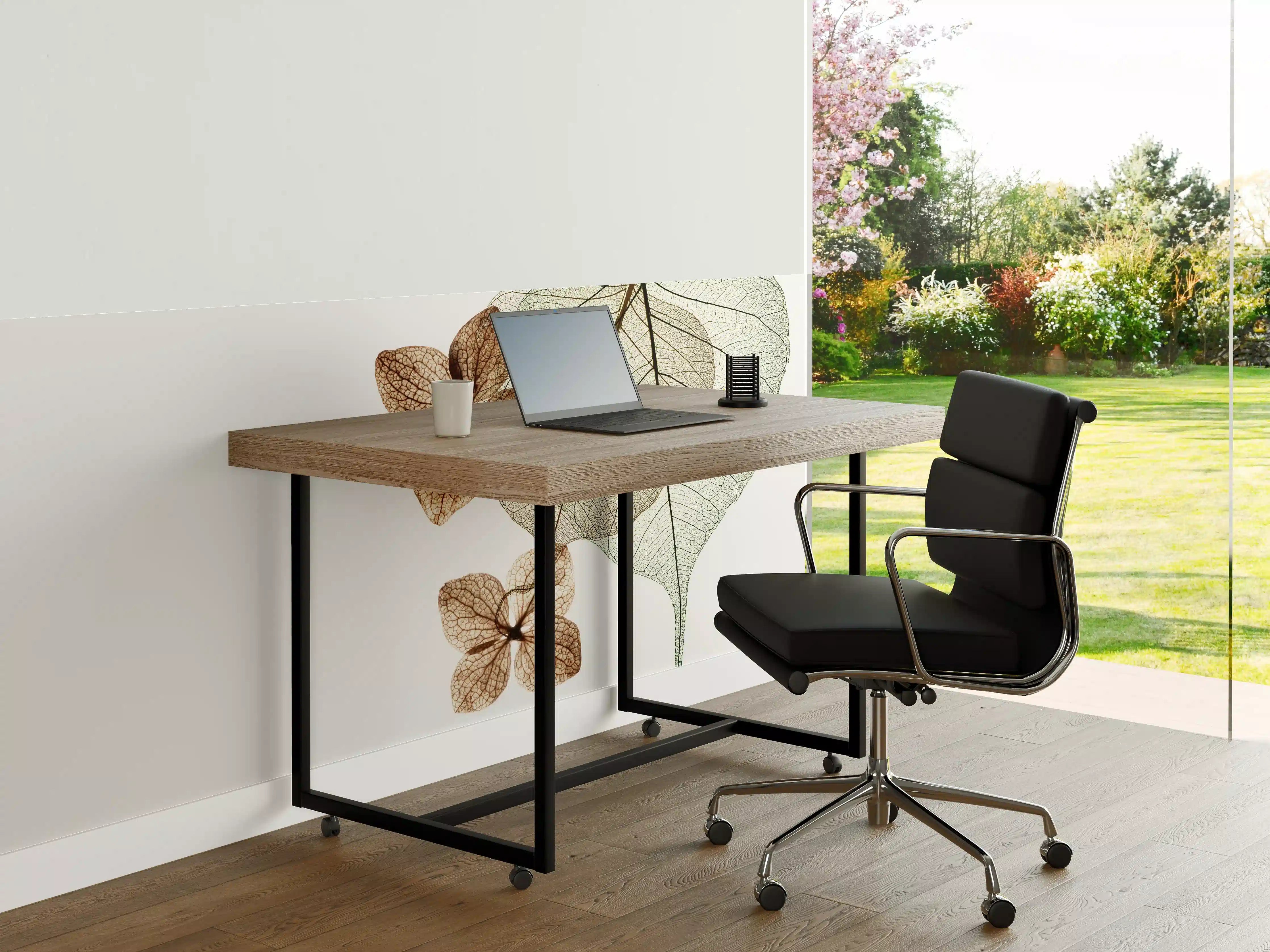 Büro Wandgestaltung - Elegante Blattadern in Weiß-Grau