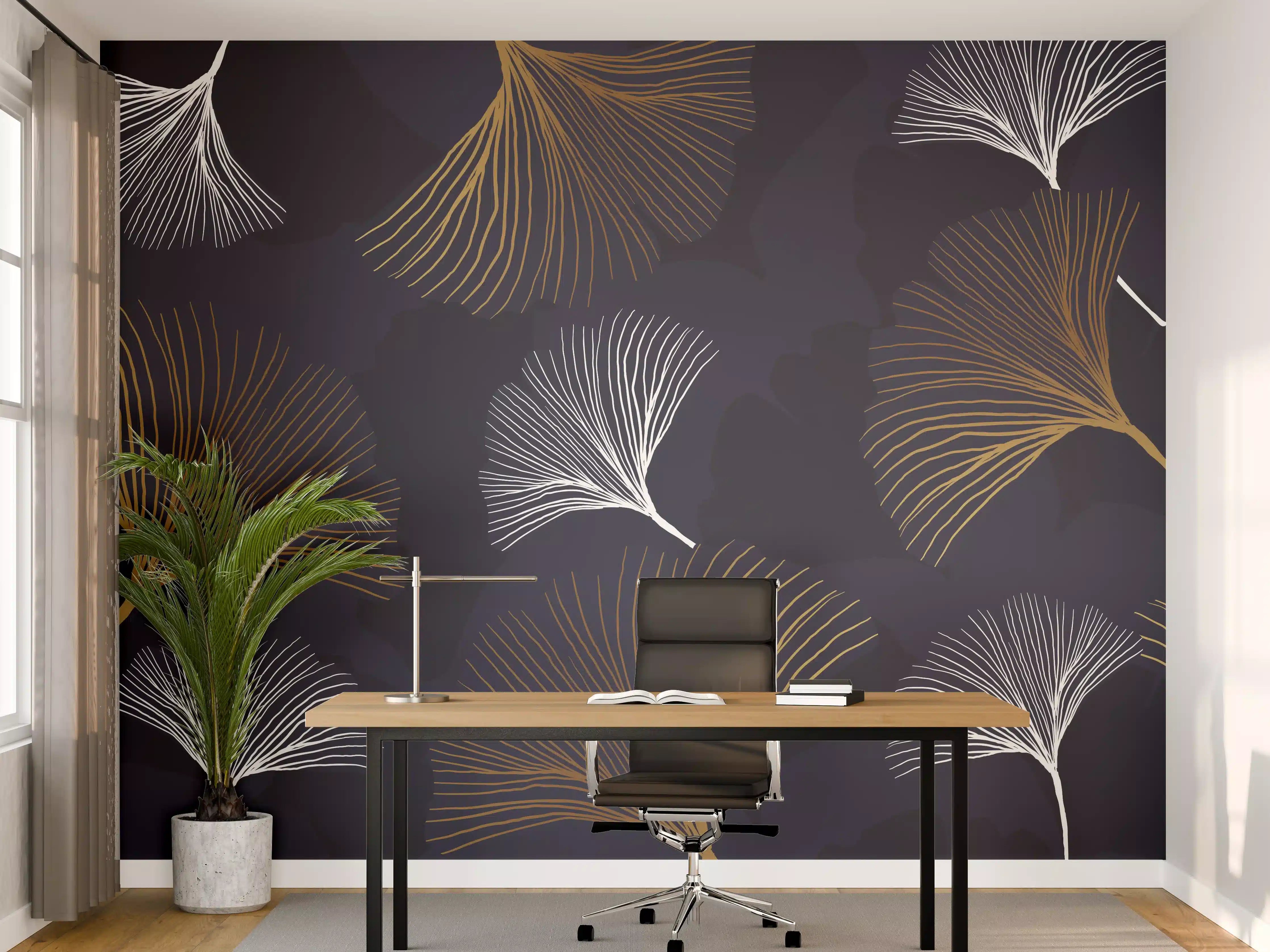 Büro Wandgestaltung - Elegante Blattgold-Muster Tapete