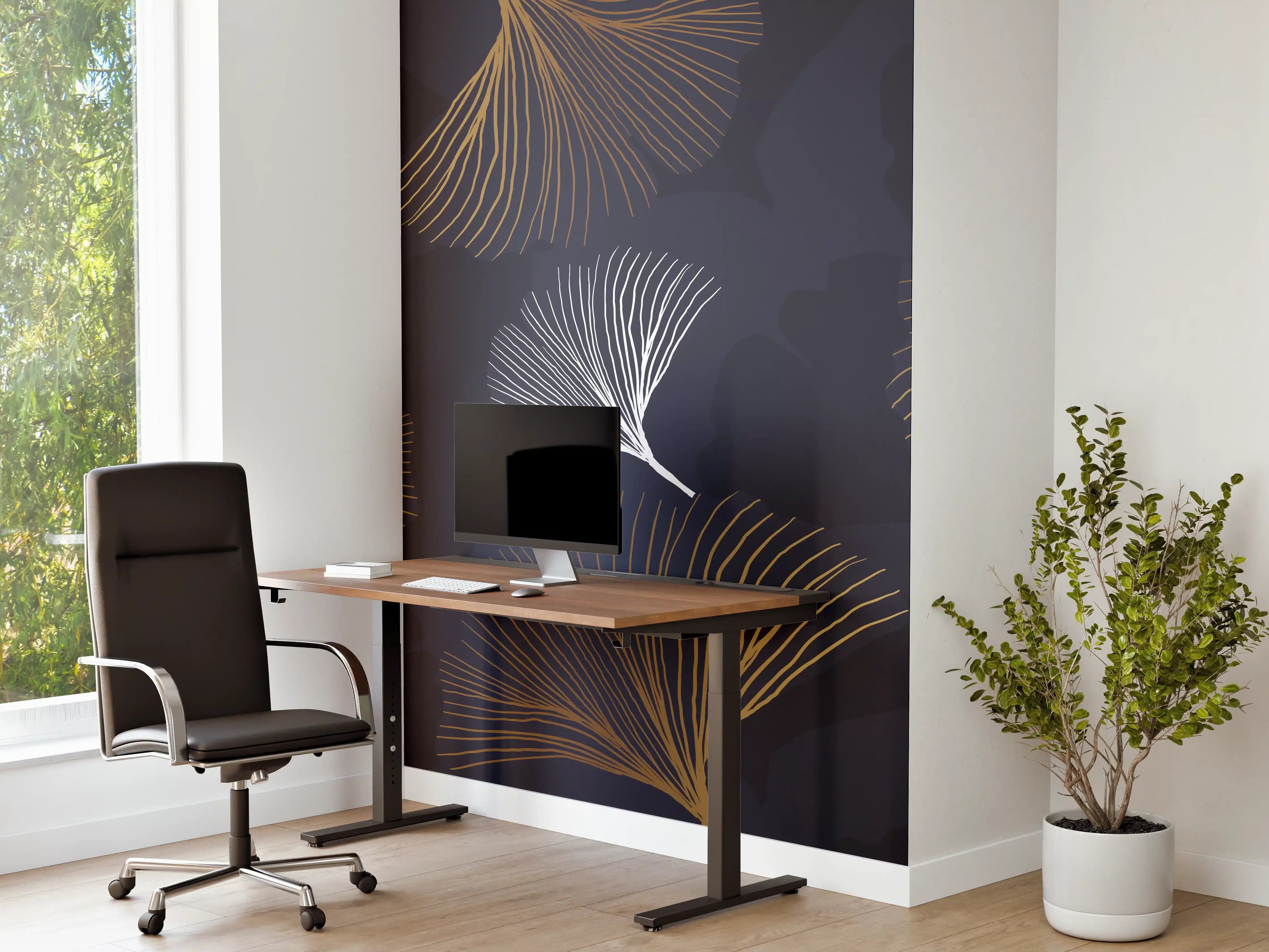Büro Wandgestaltung - Elegante Blattgold-Muster Tapete