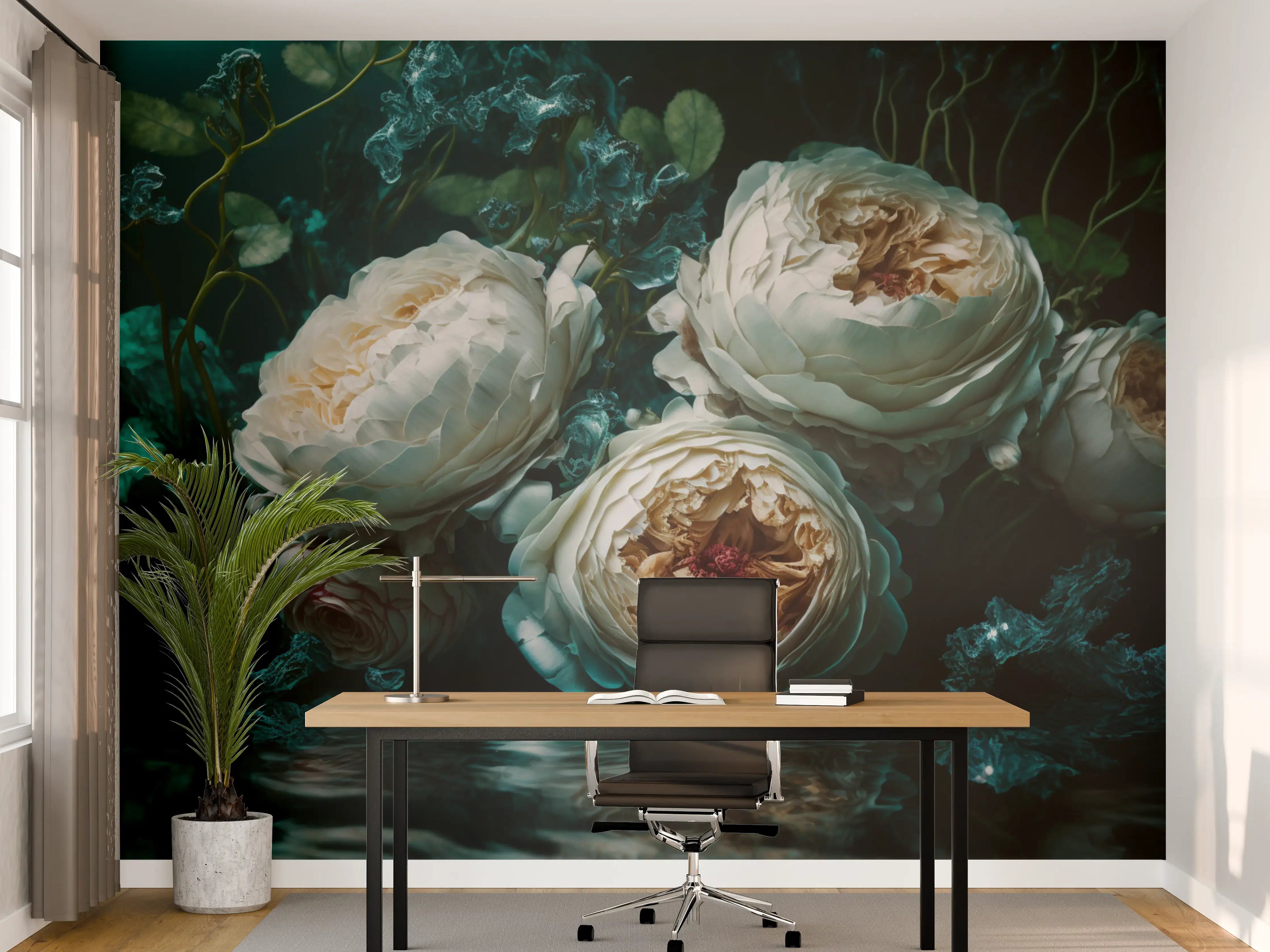 Büro Wandgestaltung - Elegante Blumen im Wasser