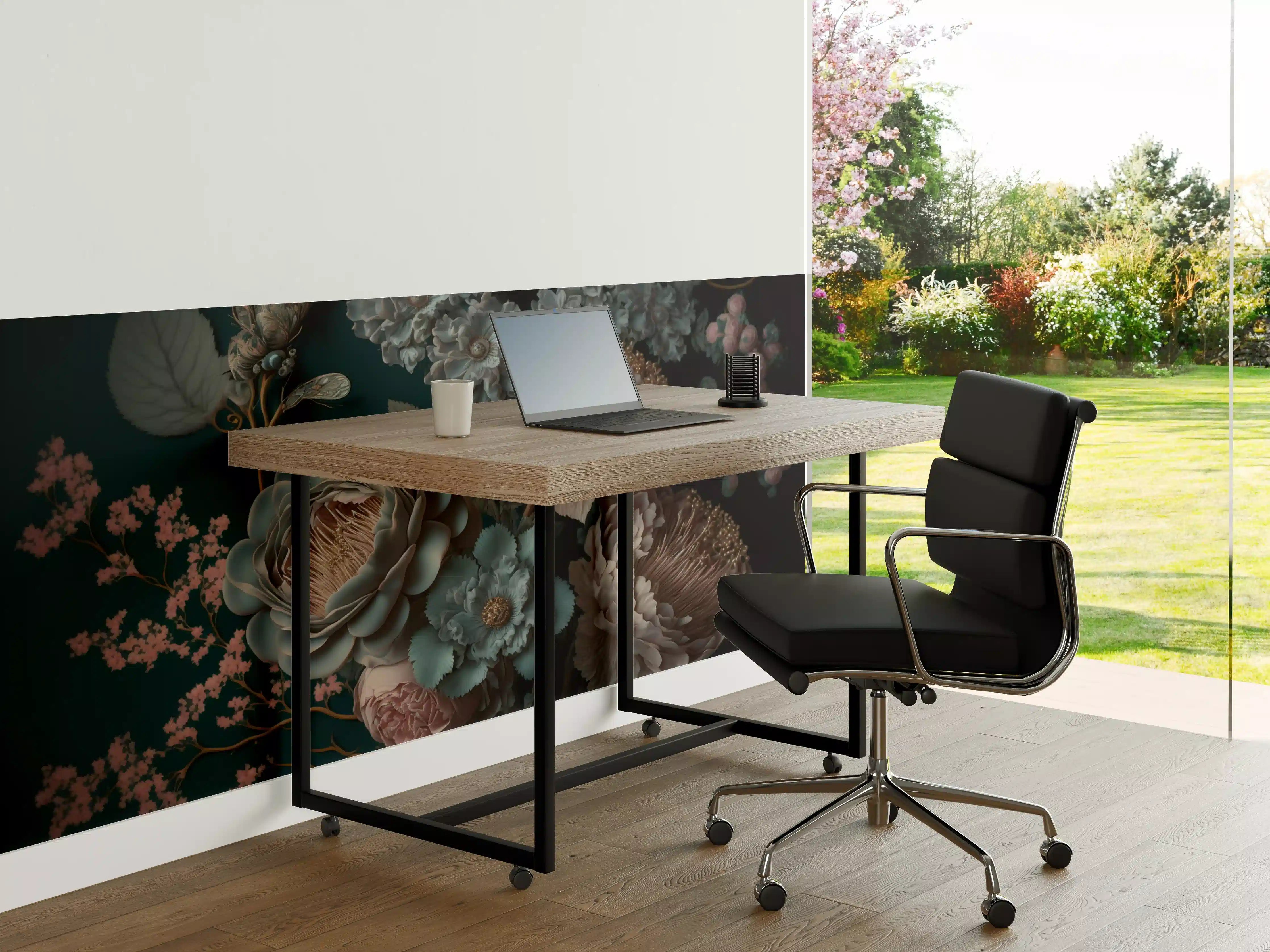 Büro Wandgestaltung - Elegante Blumen in dunklem Hintergrund