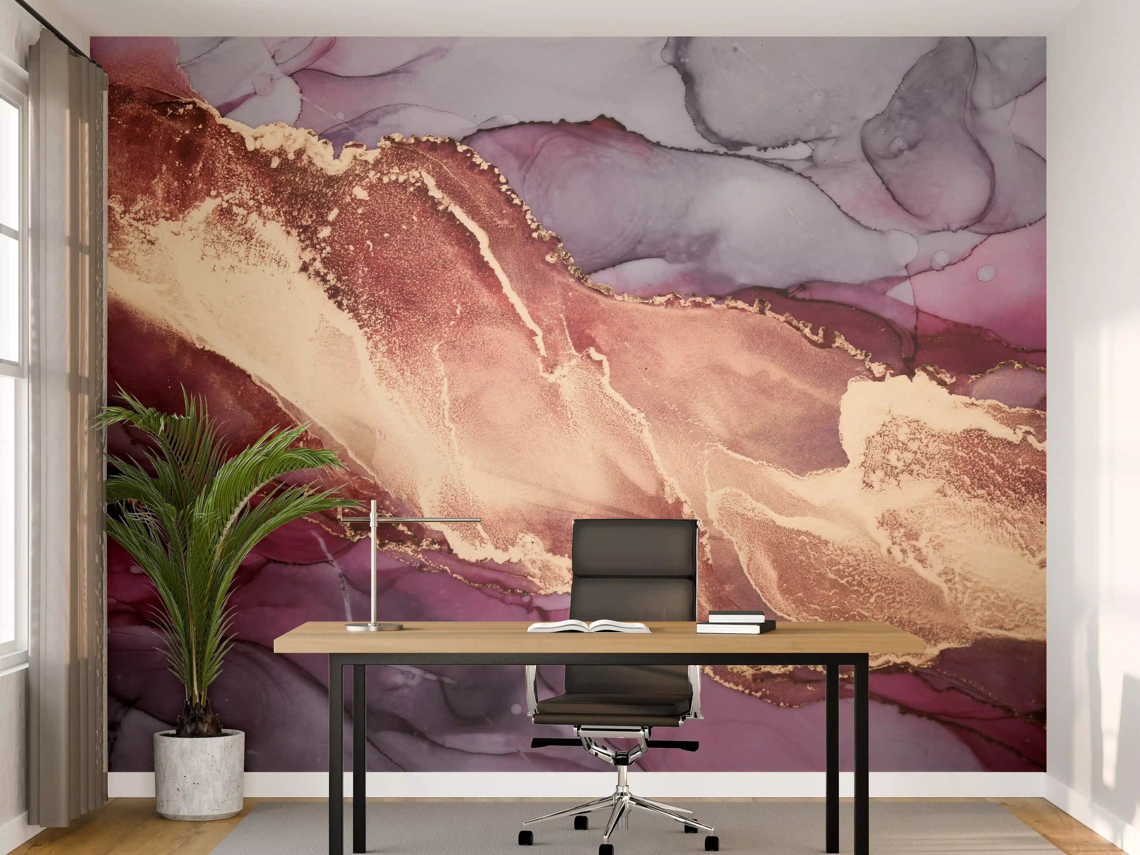 Büro Wandgestaltung - Elegante Edelstein-Ästhetik in Kupfer und Violett