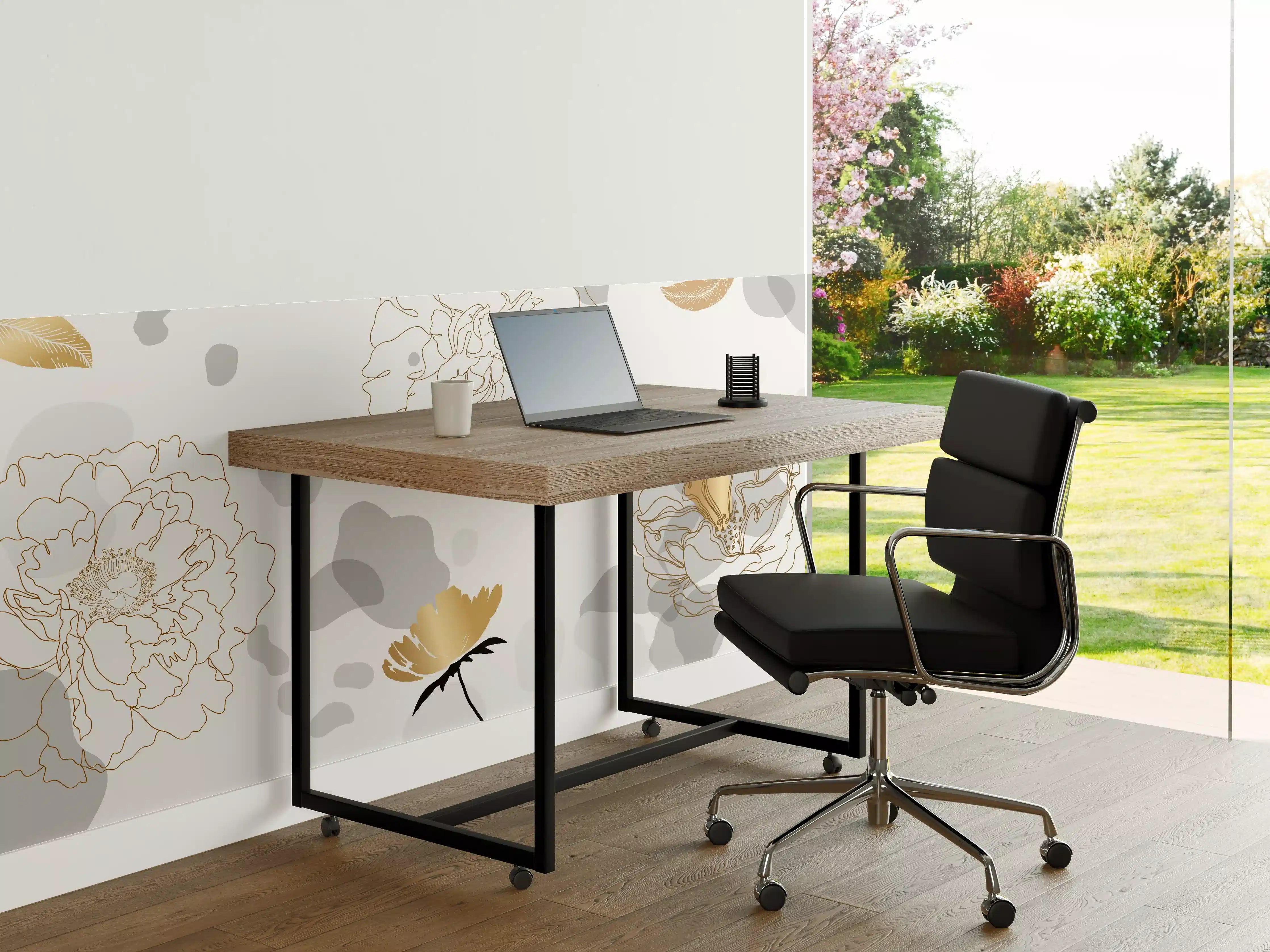 Büro Wandgestaltung - Elegante Gold-Grau Floral Kunst
