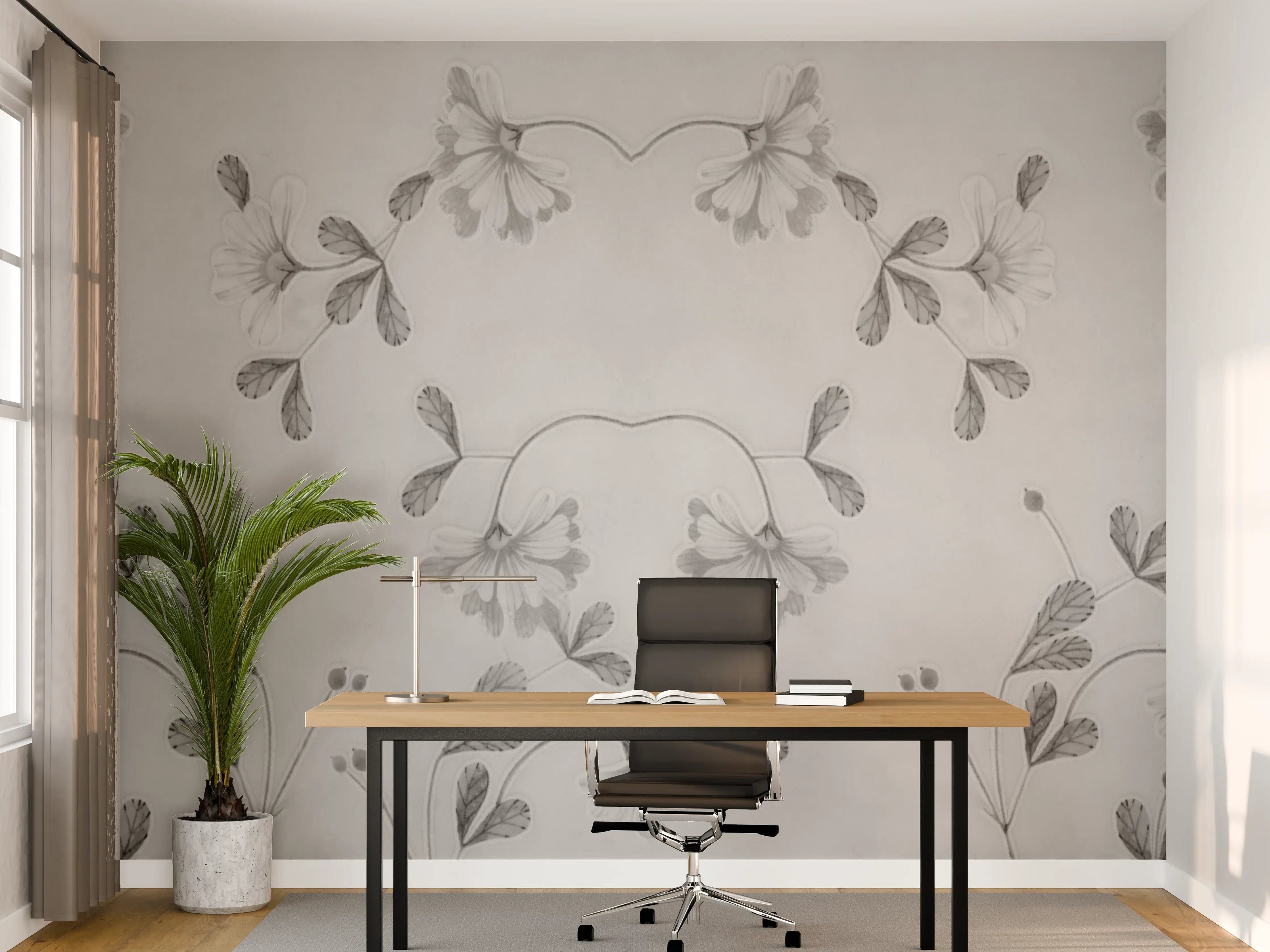 Büro Wandgestaltung - Elegante Grau-Weiße Blumenmuster
