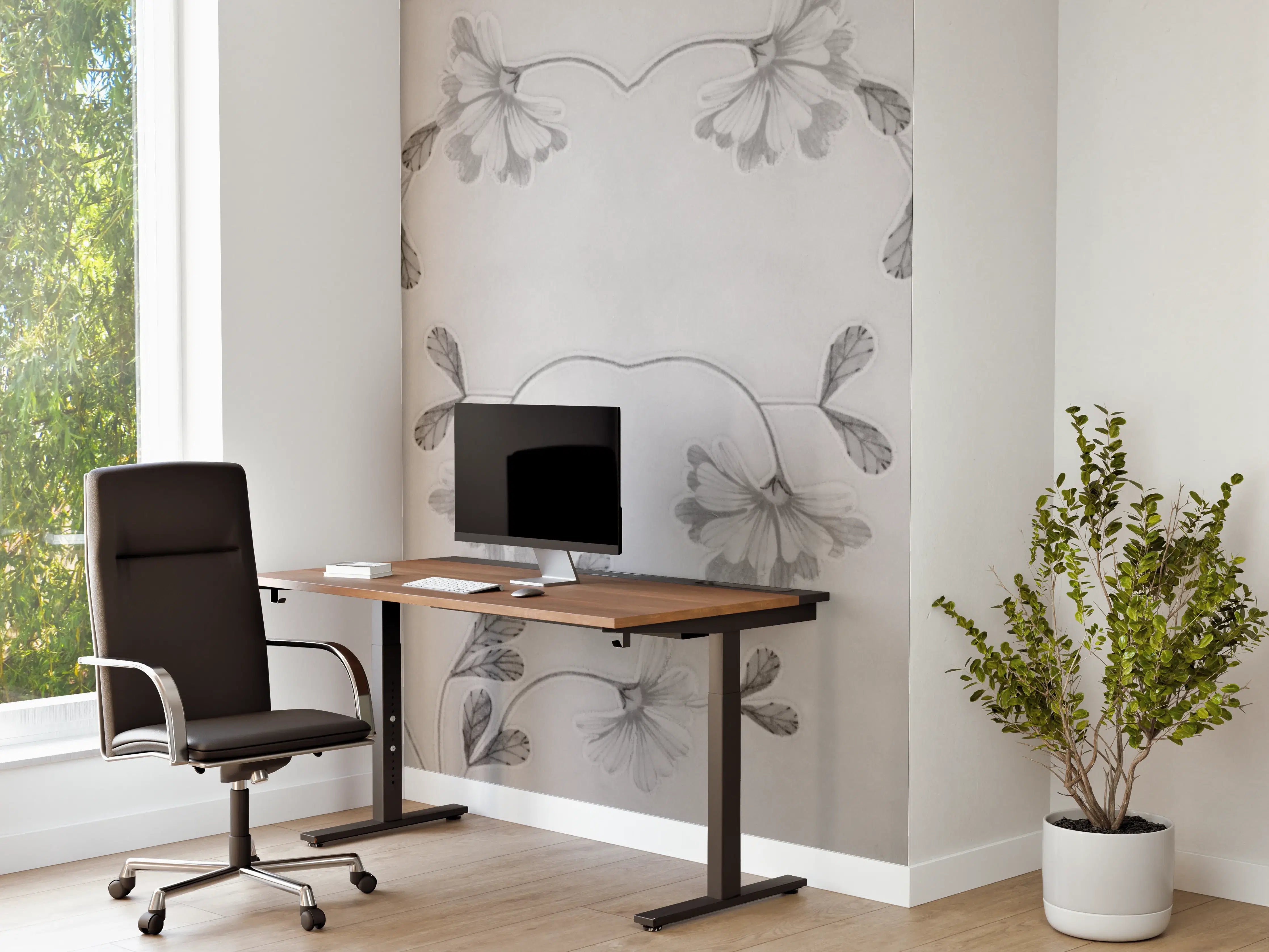 Büro Wandgestaltung - Elegante Grau-Weiße Blumenmuster