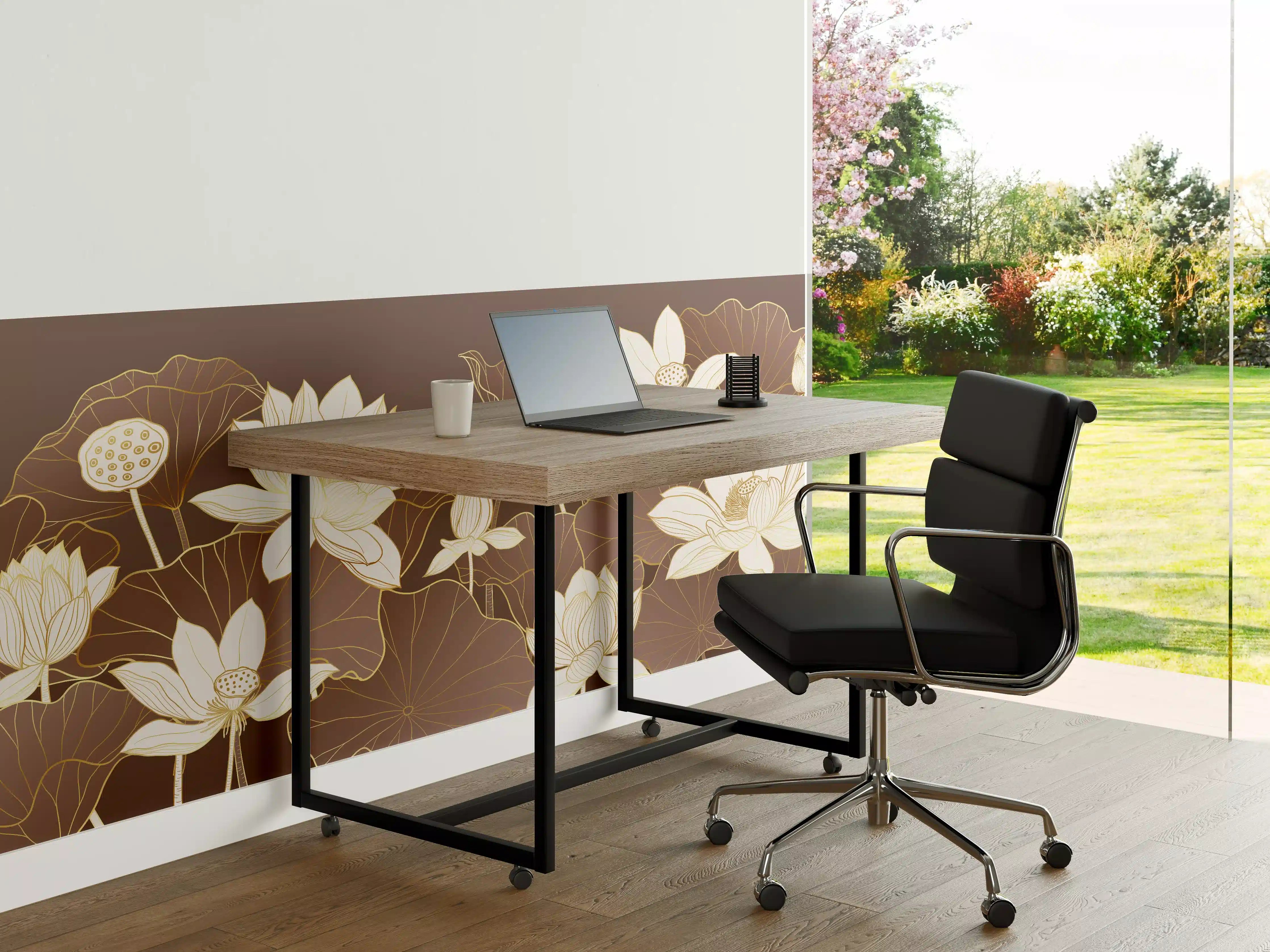 Büro Wandgestaltung - Elegante Lotusblumen auf Braun-Ton Hintergrund
