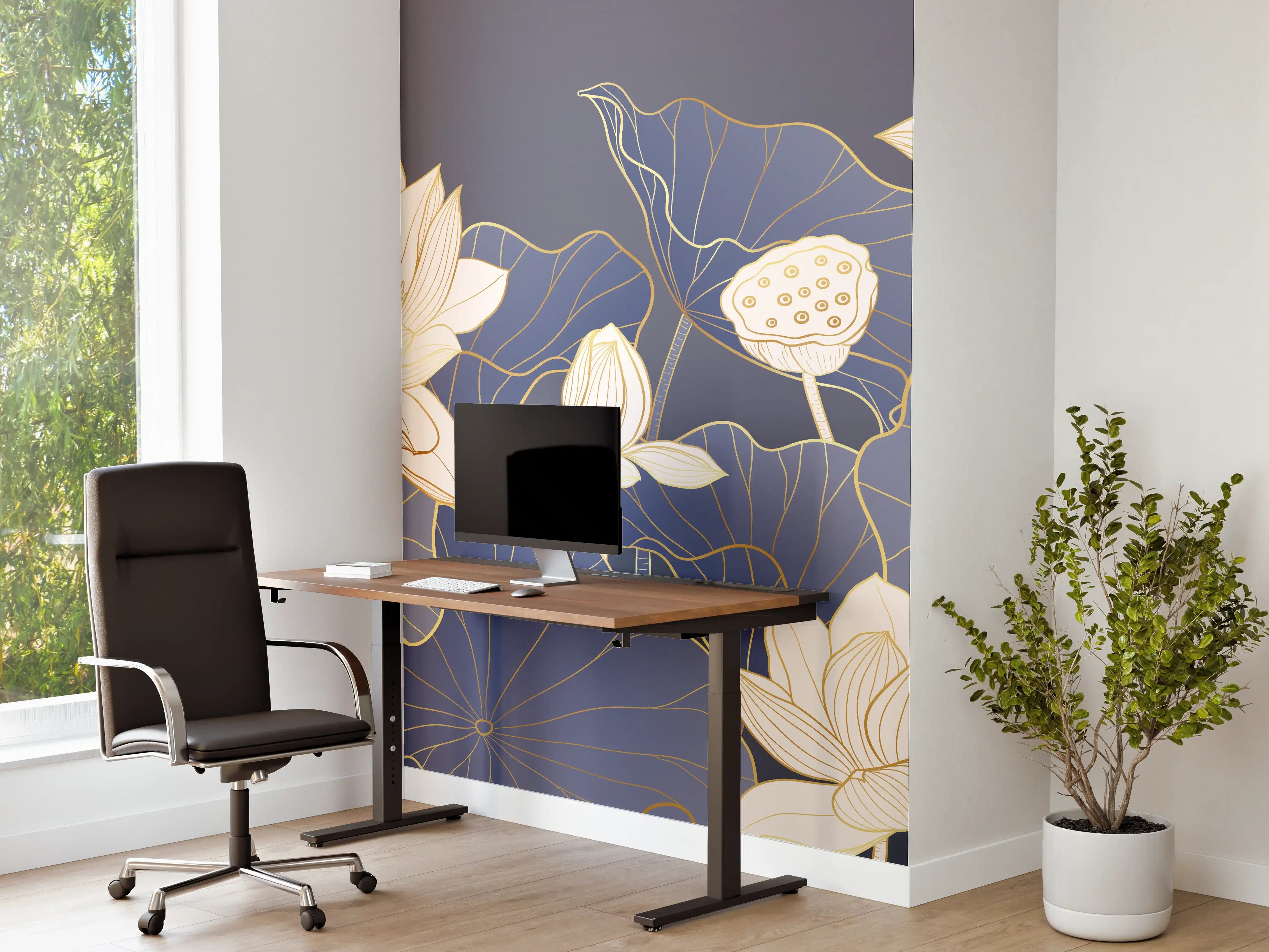 Büro Wandgestaltung - Elegante Lotusblumen auf dunklem Hintergrund