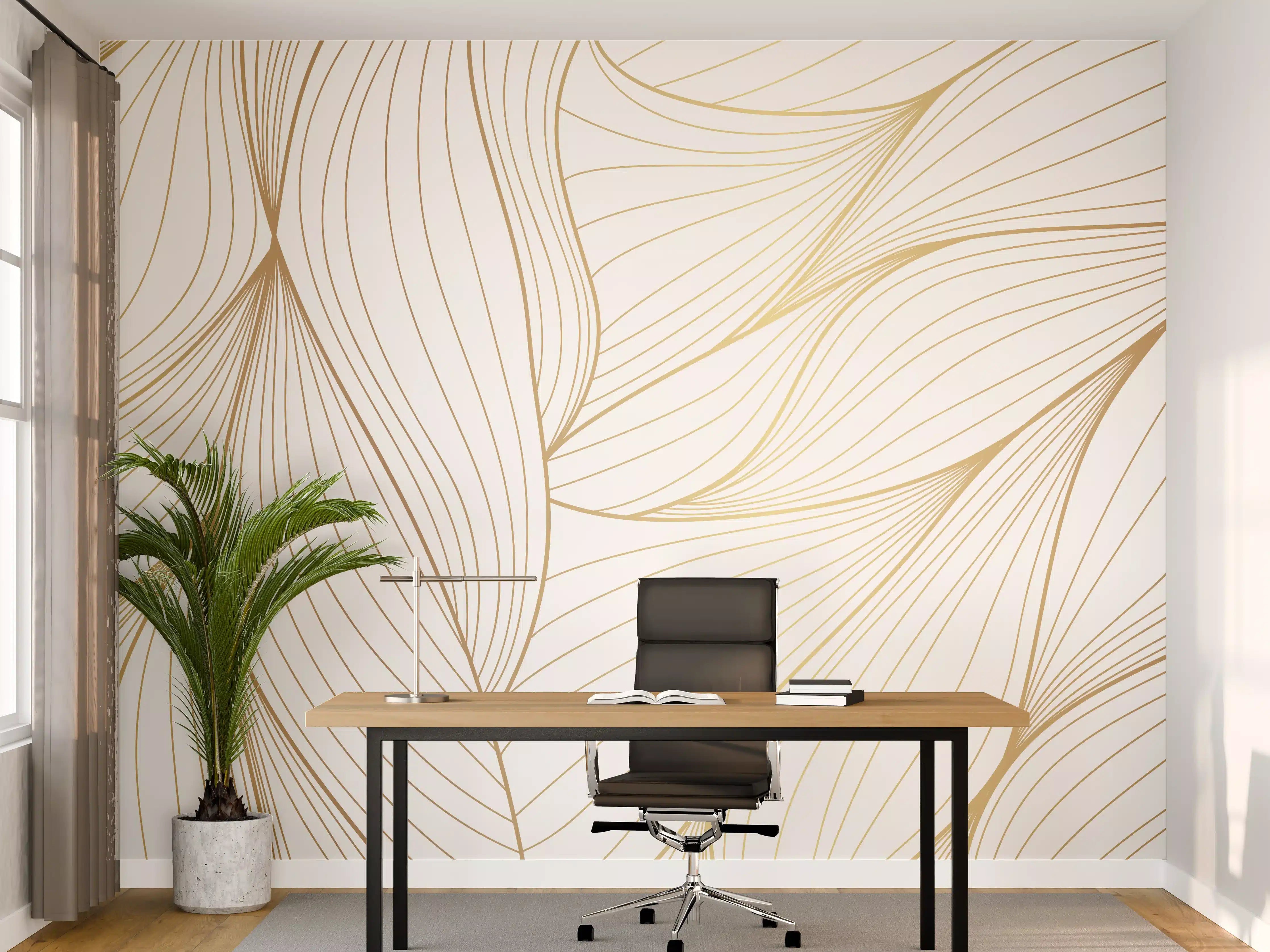 Büro Wandgestaltung - Elegante Weiß-Beige Wellenlinien