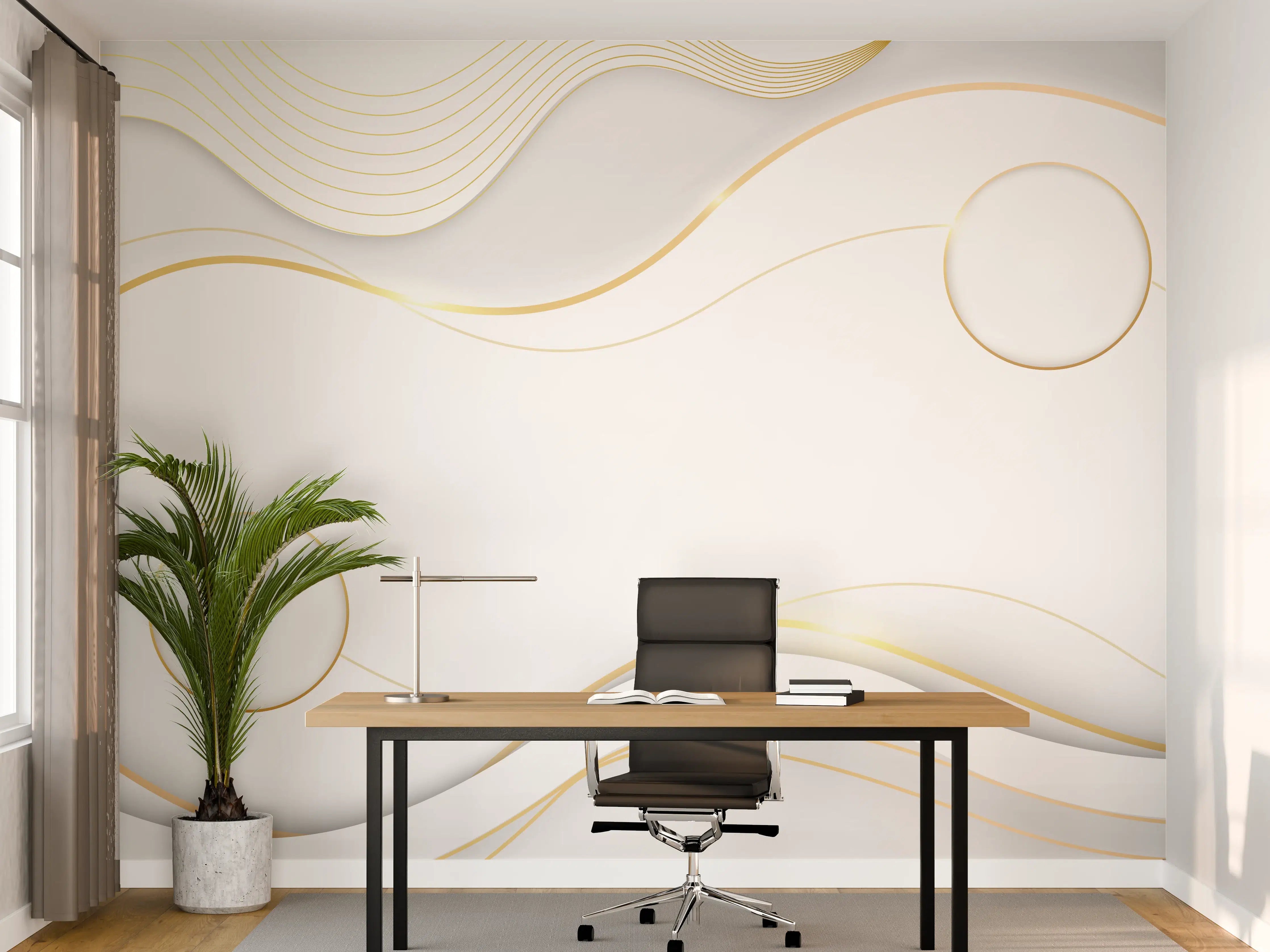 Büro Wandgestaltung - Elegante Weiß-Gold Wellen-Design