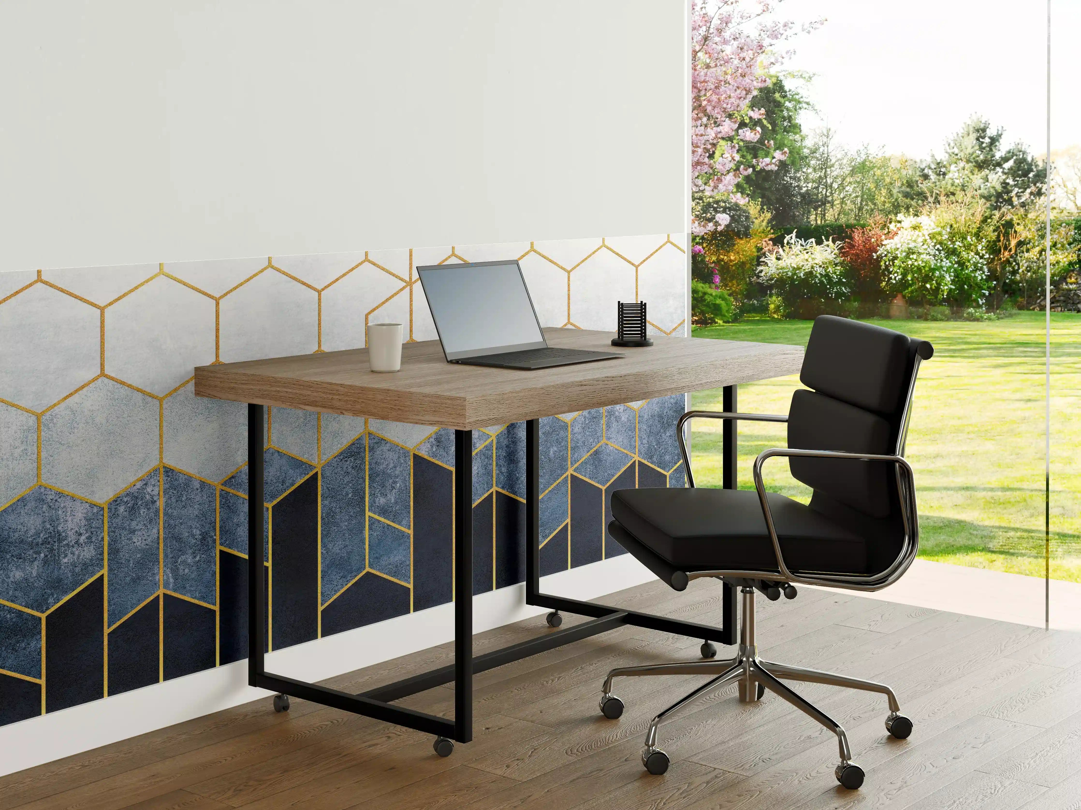 Büro Wandgestaltung - Elegante geometrische Fliesendekor in Blau und Gold