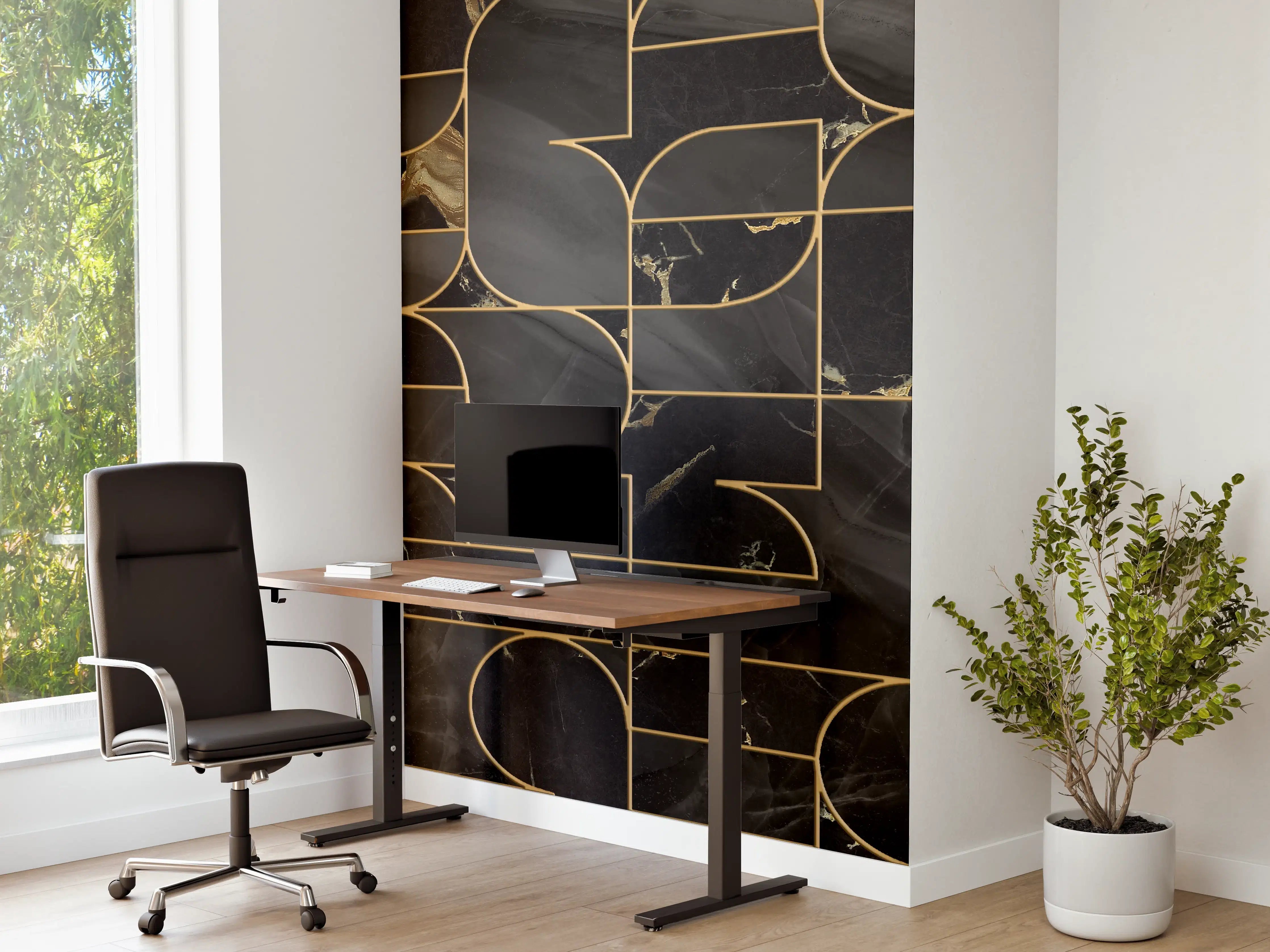 Büro Wandgestaltung - Elegante schwarze Marmor-Textur mit goldenen Linien