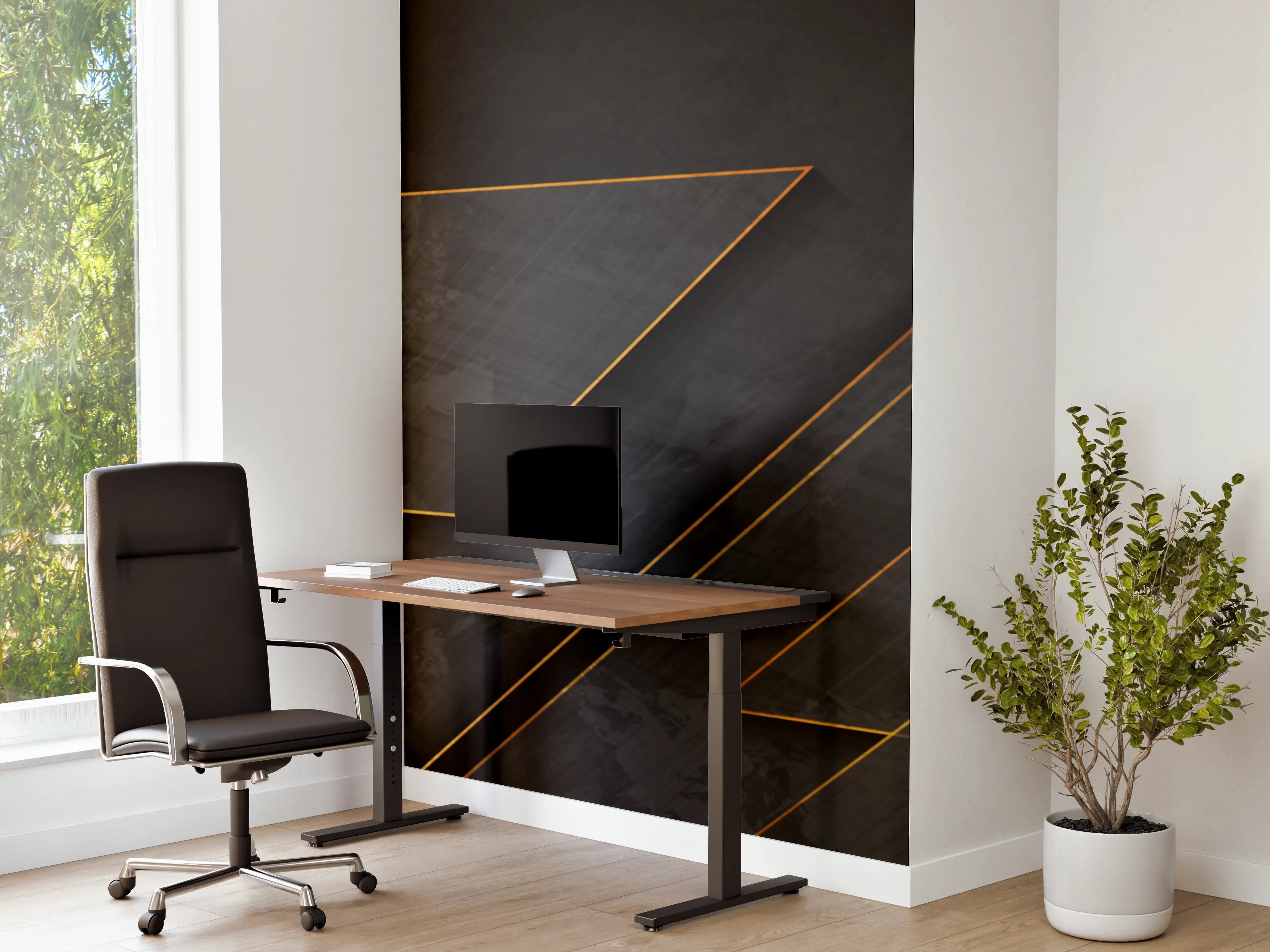 Büro Wandgestaltung - Elegante schwarze Oberflächen mit goldenen Linien