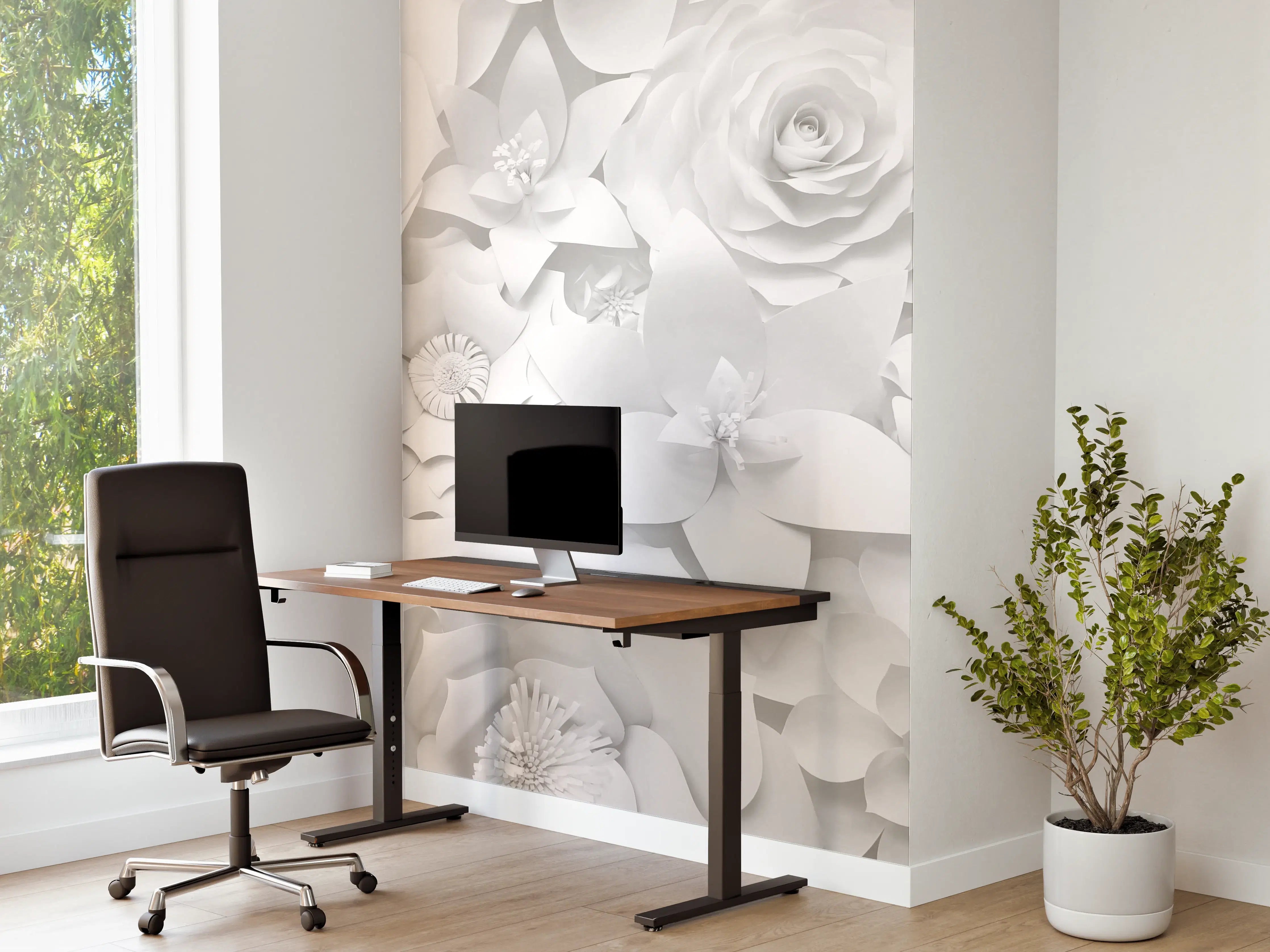 Büro Wandgestaltung - Elegante weiße Blüten in 3D-Optik