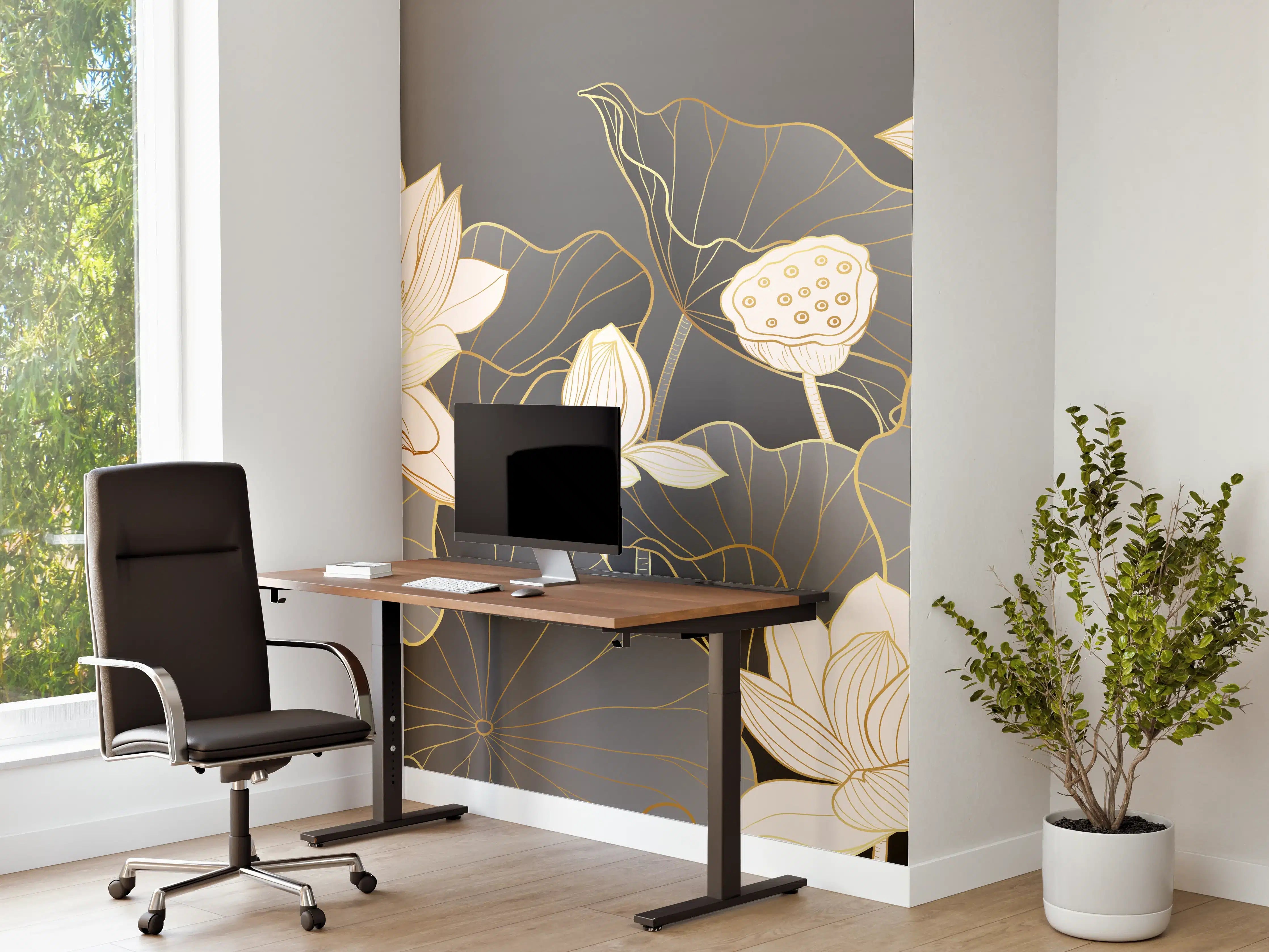 Büro Wandgestaltung - Elegante weiße Lotusblumen auf dunklem Hintergrund