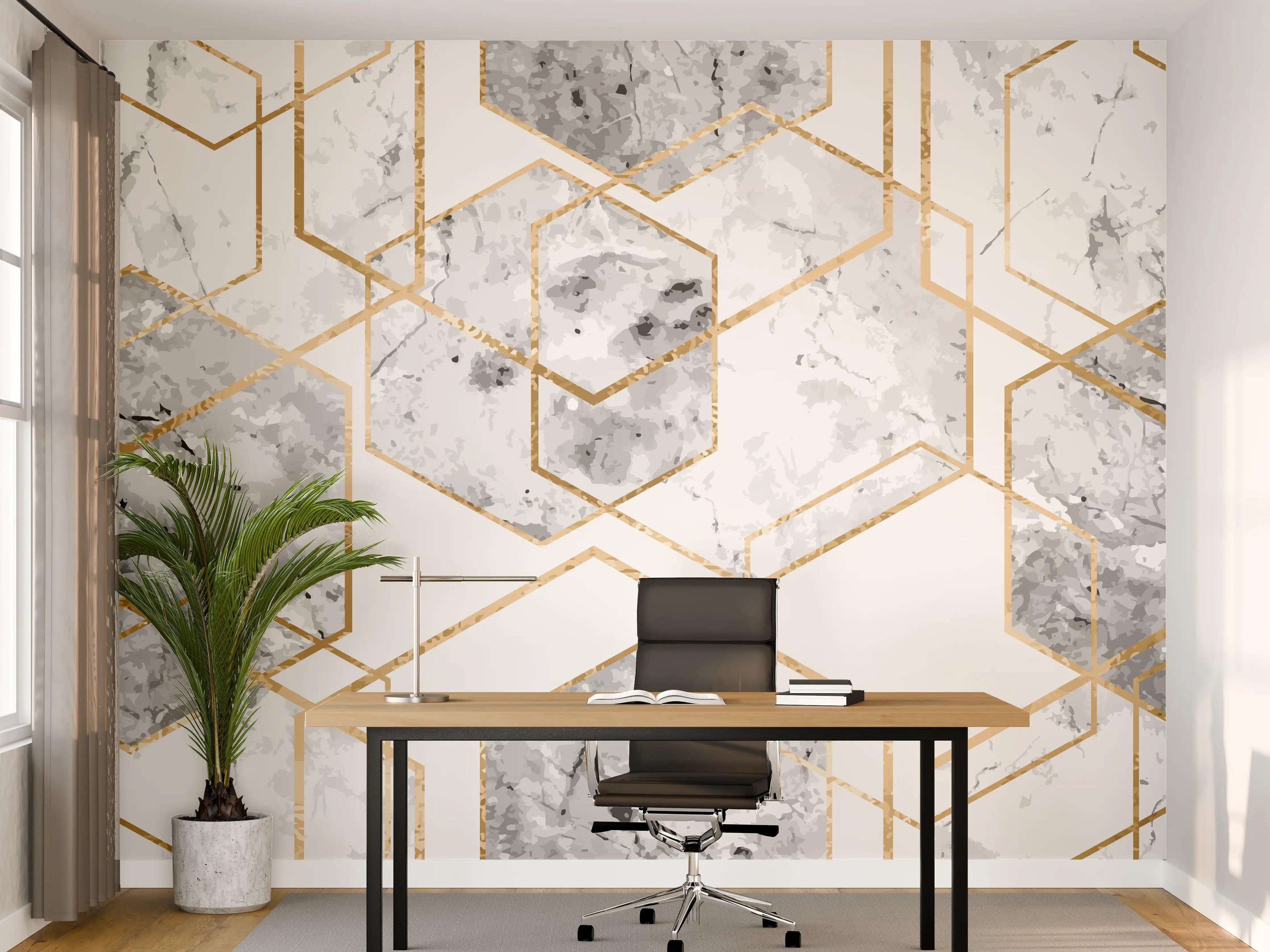 Büro Wandgestaltung - Eleganter Weiß-Gold Marmor-Look