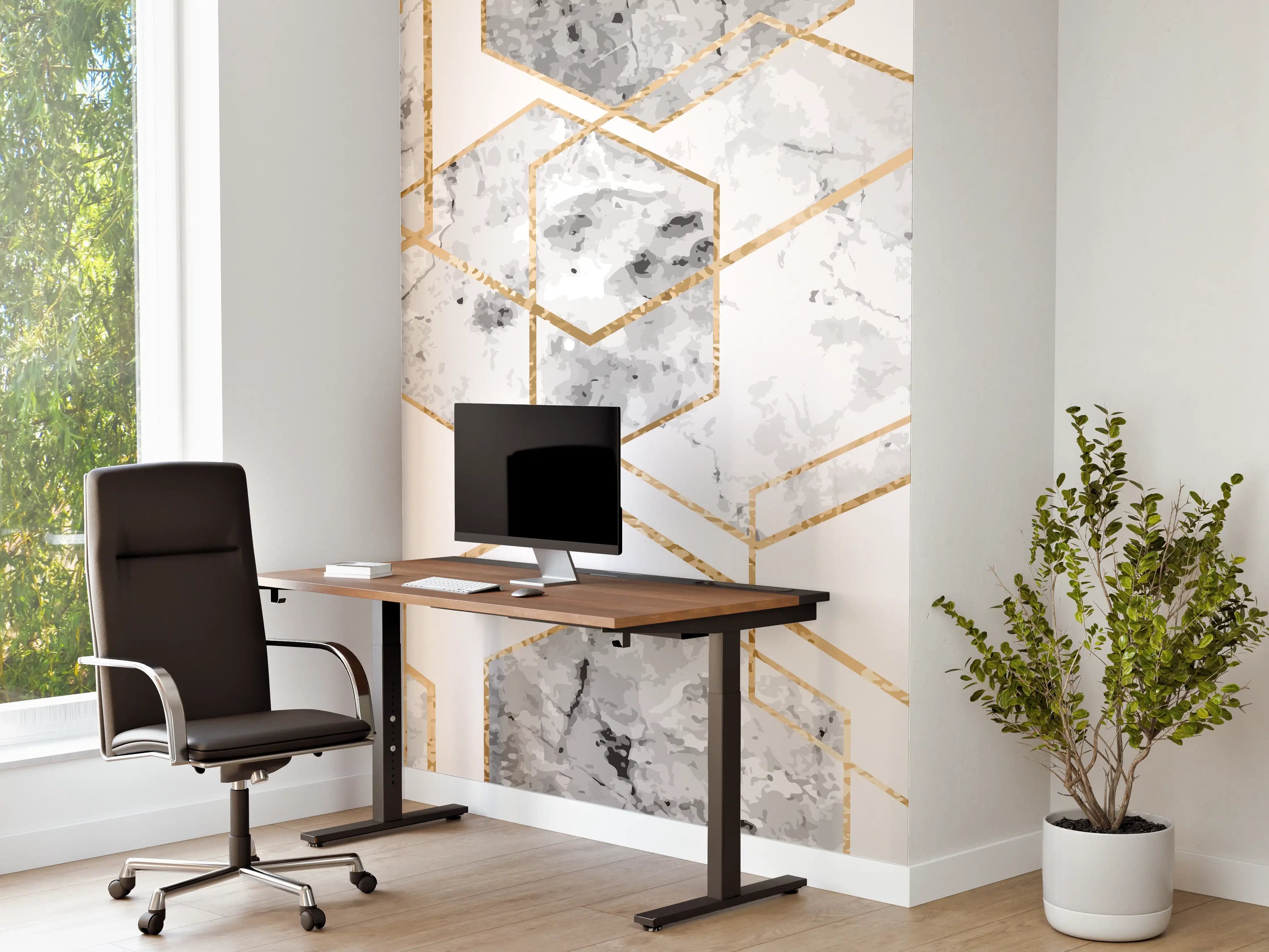 Büro Wandgestaltung - Eleganter Weiß-Gold Marmor-Look