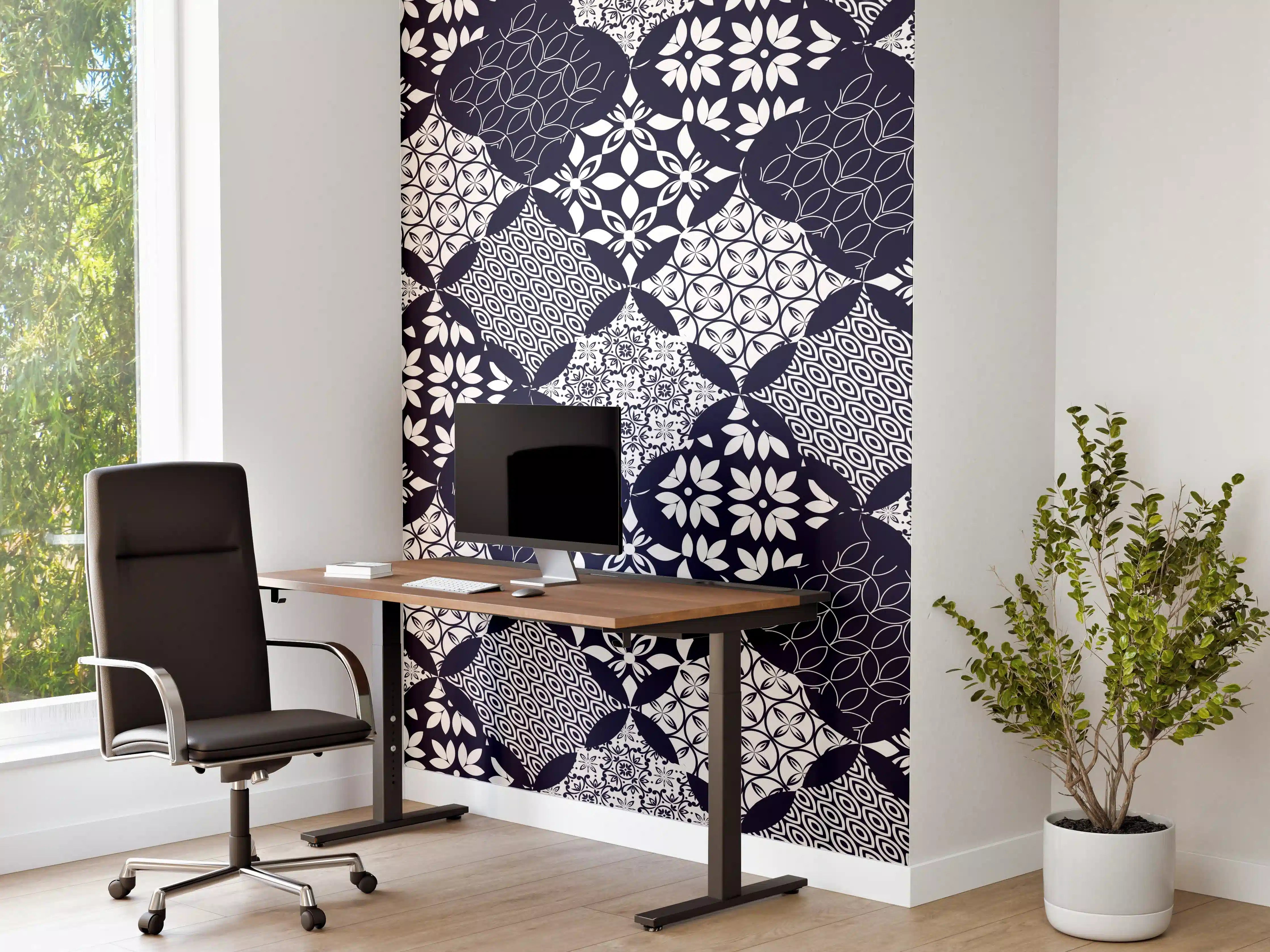 Büro Wandgestaltung - Elegantes Blau-Weiß-Grau Muster