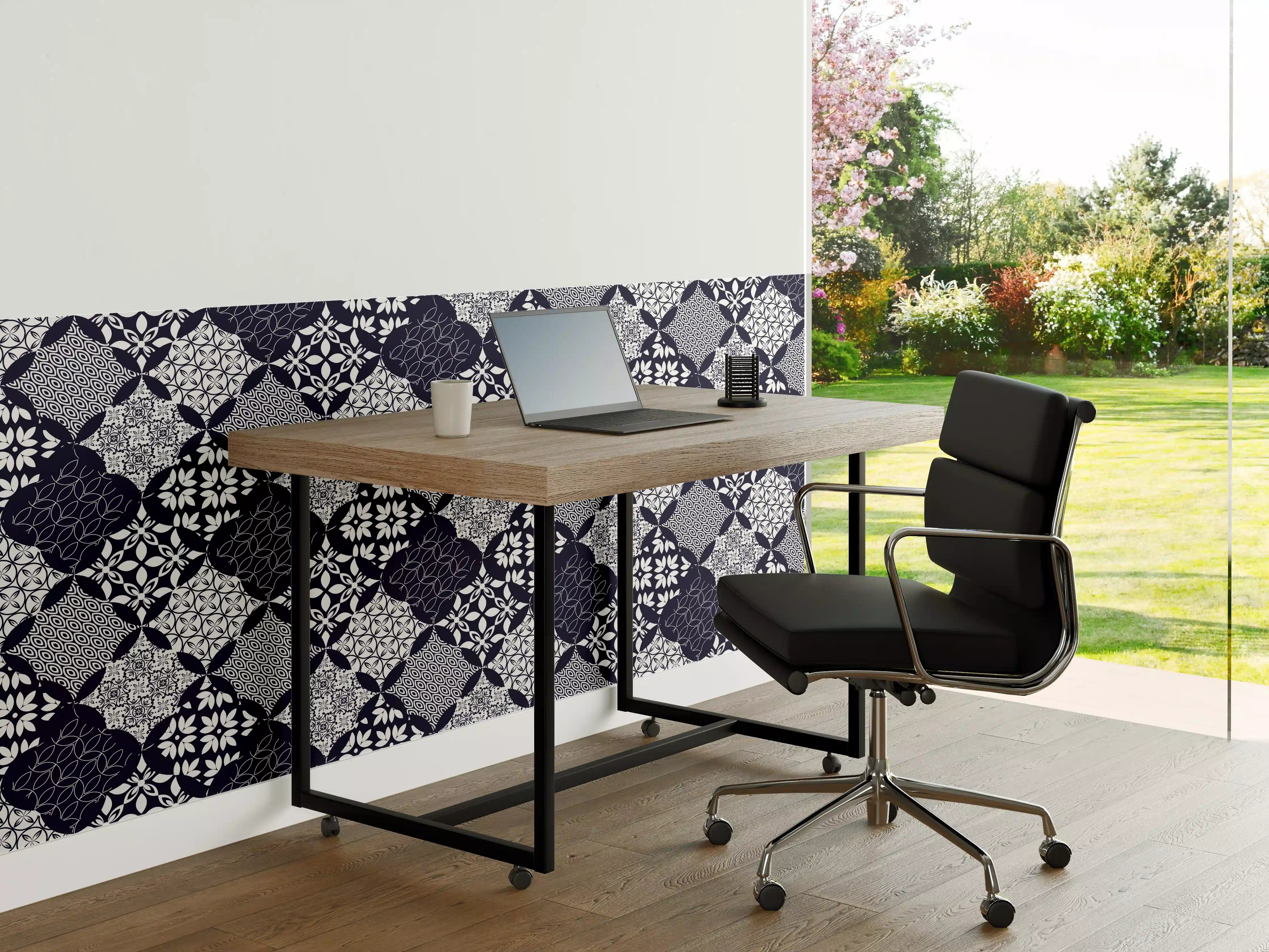 Büro Wandgestaltung - Elegantes Blau-Weiß-Grau Muster
