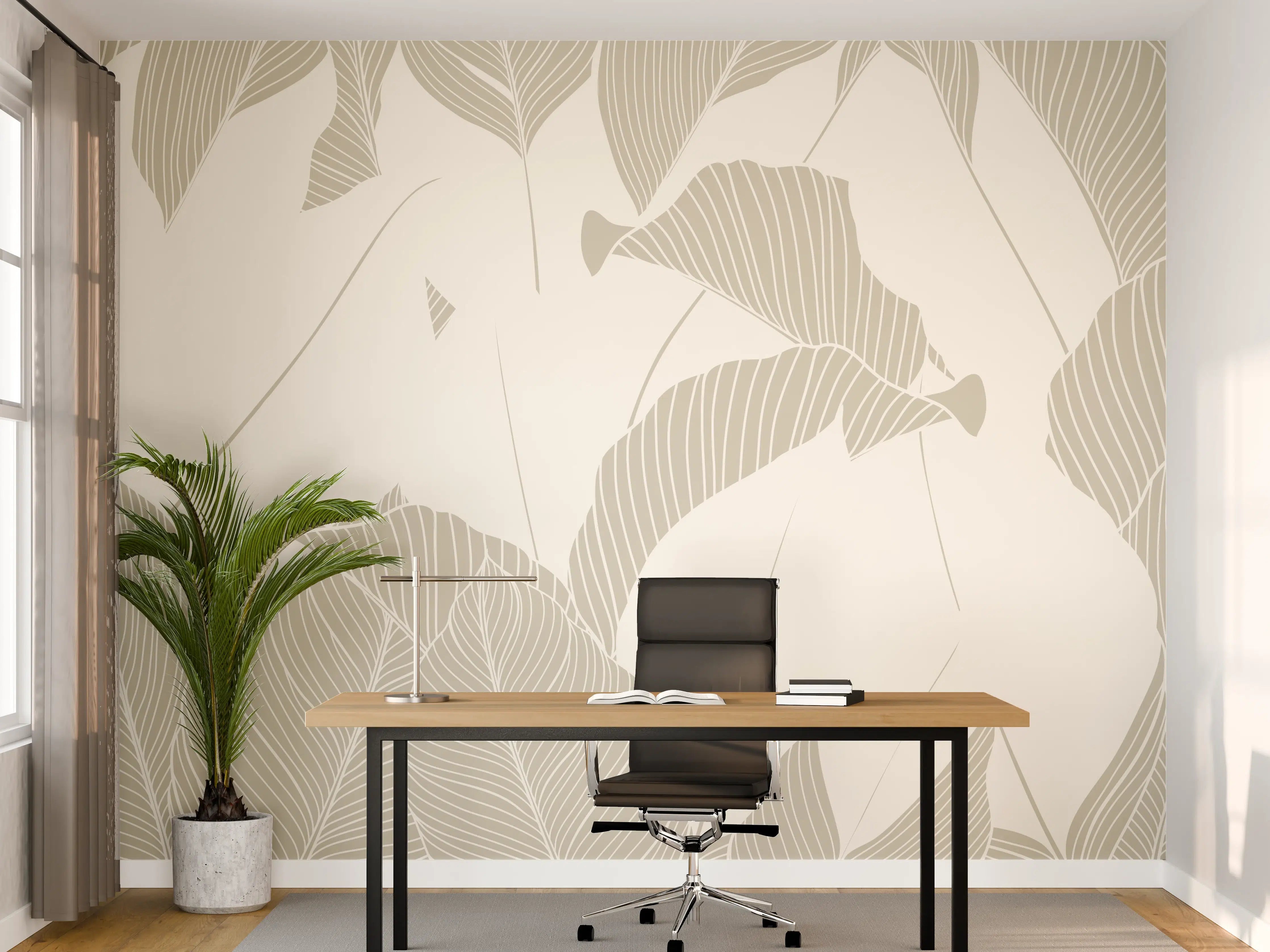 Büro Wandgestaltung - Elegantes Grau-Weiß Blattmuster