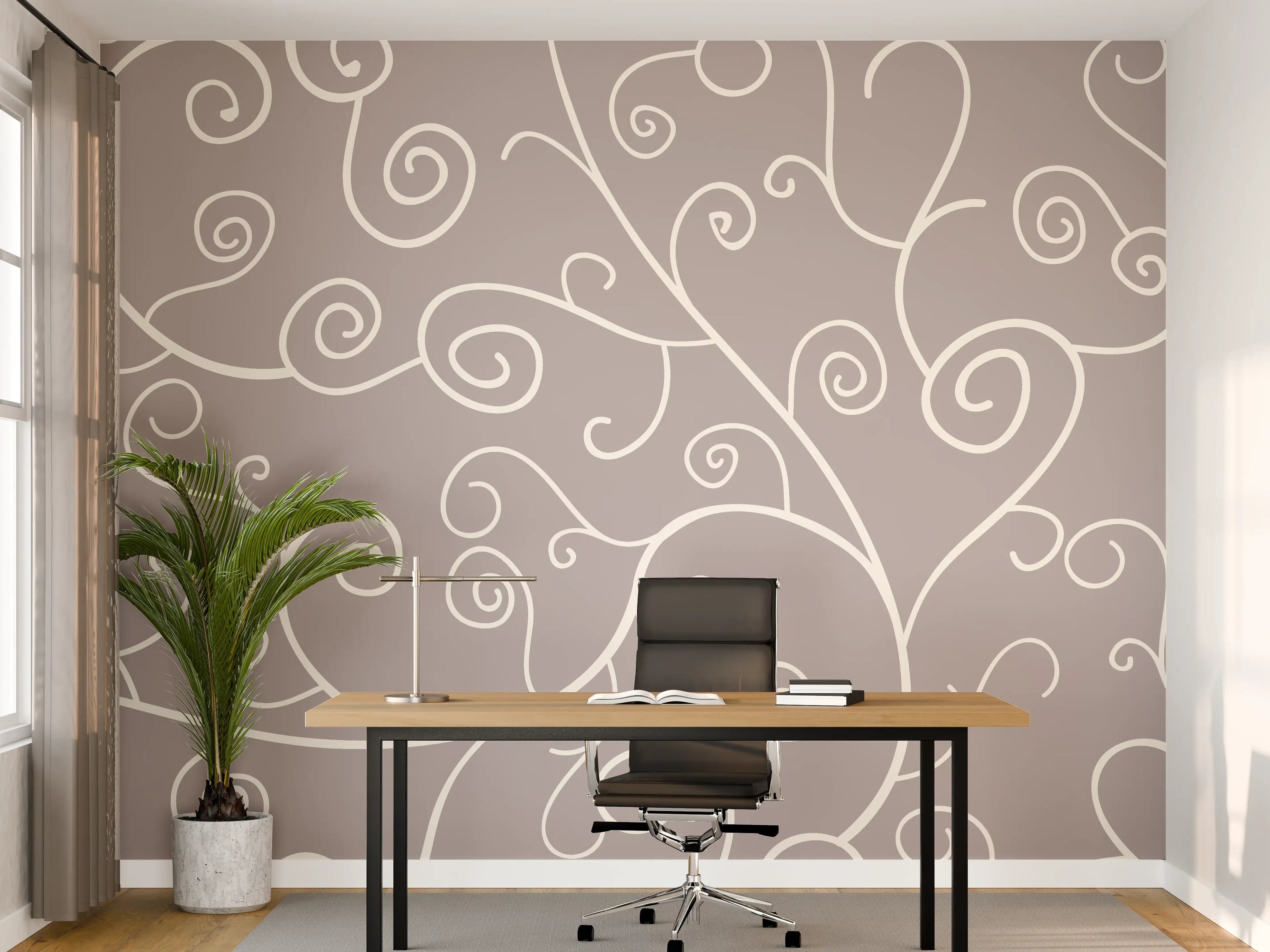 Büro Wandgestaltung - Elegantes Grau-Weiß Swirl Muster