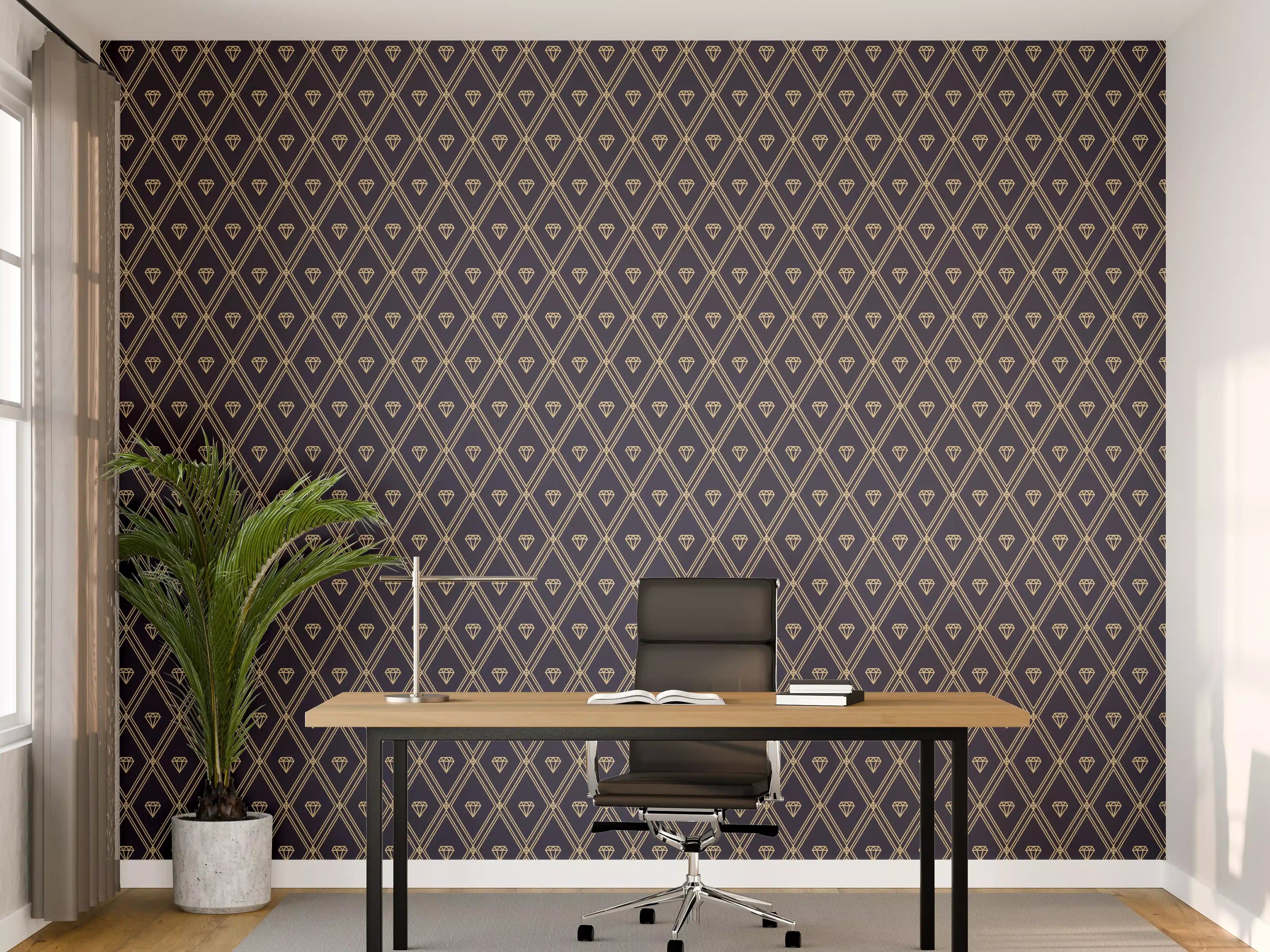 Büro Wandgestaltung - Elegantes Rauten-Muster Dunkelblau