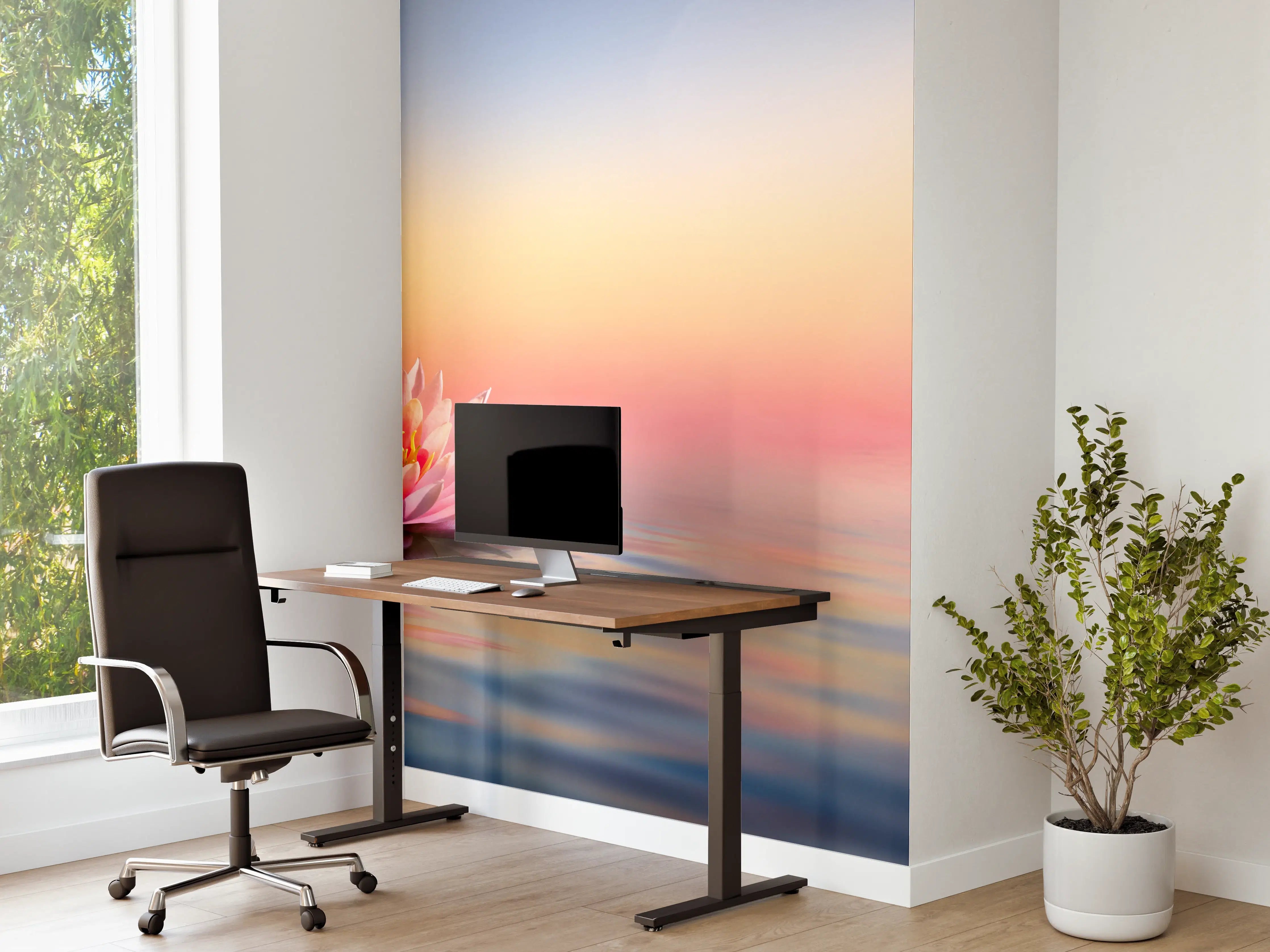 Büro Wandgestaltung - Entspannende Zen-Steine am Wasser bei Sonnenuntergang