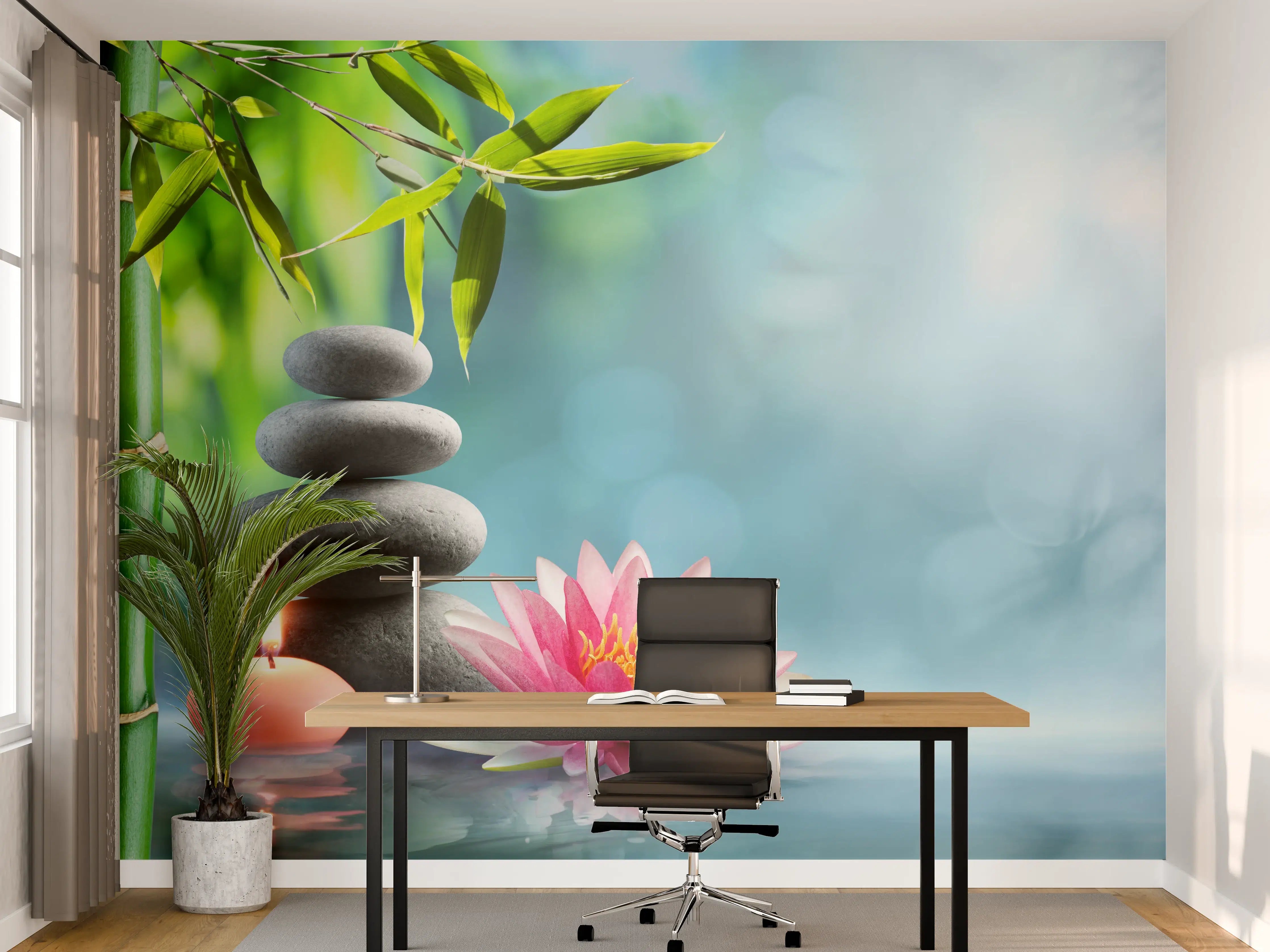 Büro Wandgestaltung - Entspannung mit Lotus & Bambus