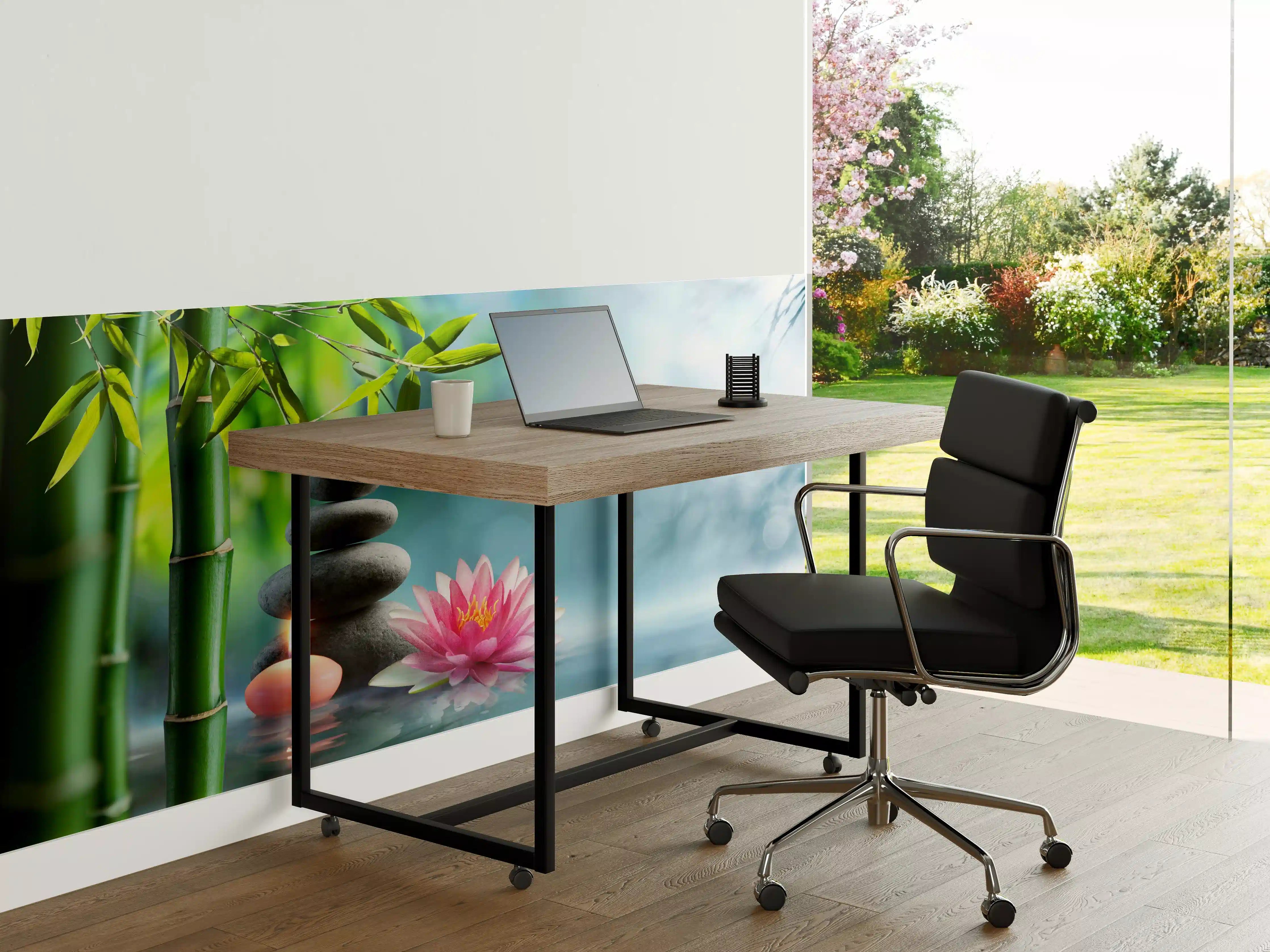 Büro Wandgestaltung - Entspannung mit Lotus & Bambus