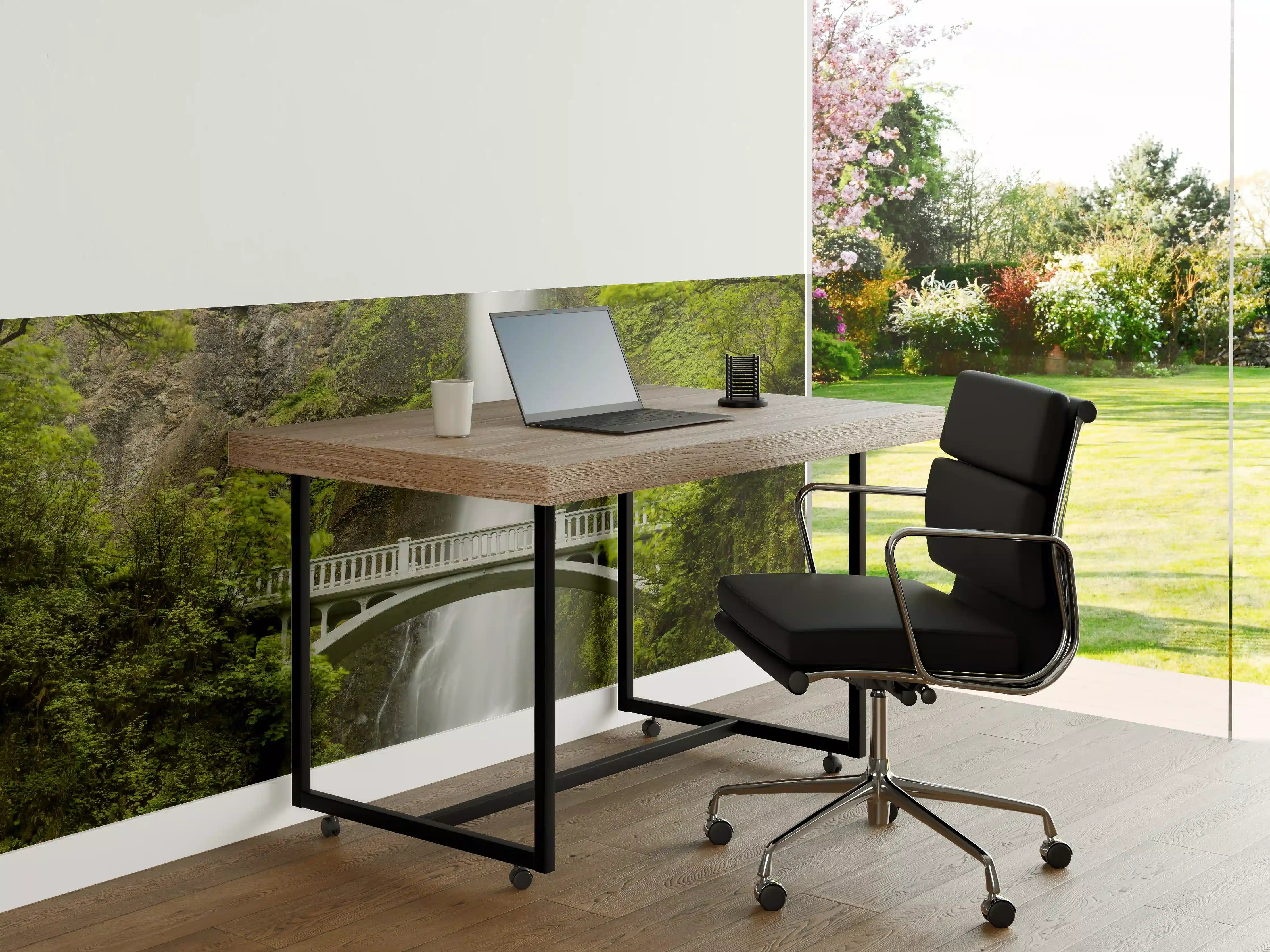 Büro Wandgestaltung - Erhabene grüne Wasserfall Landschaft mit sanften Grautönen