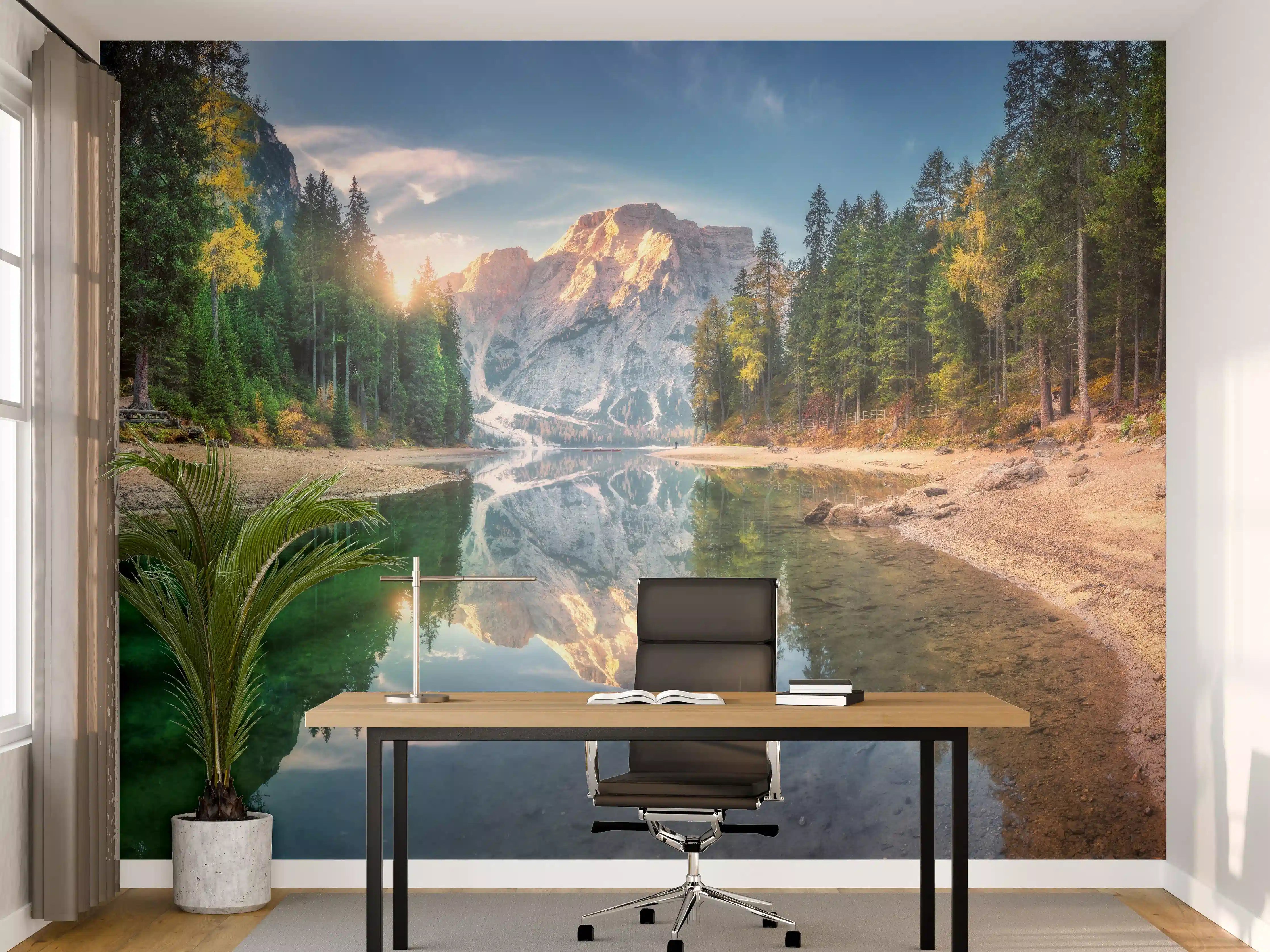 Büro Wandgestaltung - Erstaunlicher Pragser Wildsee bei Sonnenaufgang