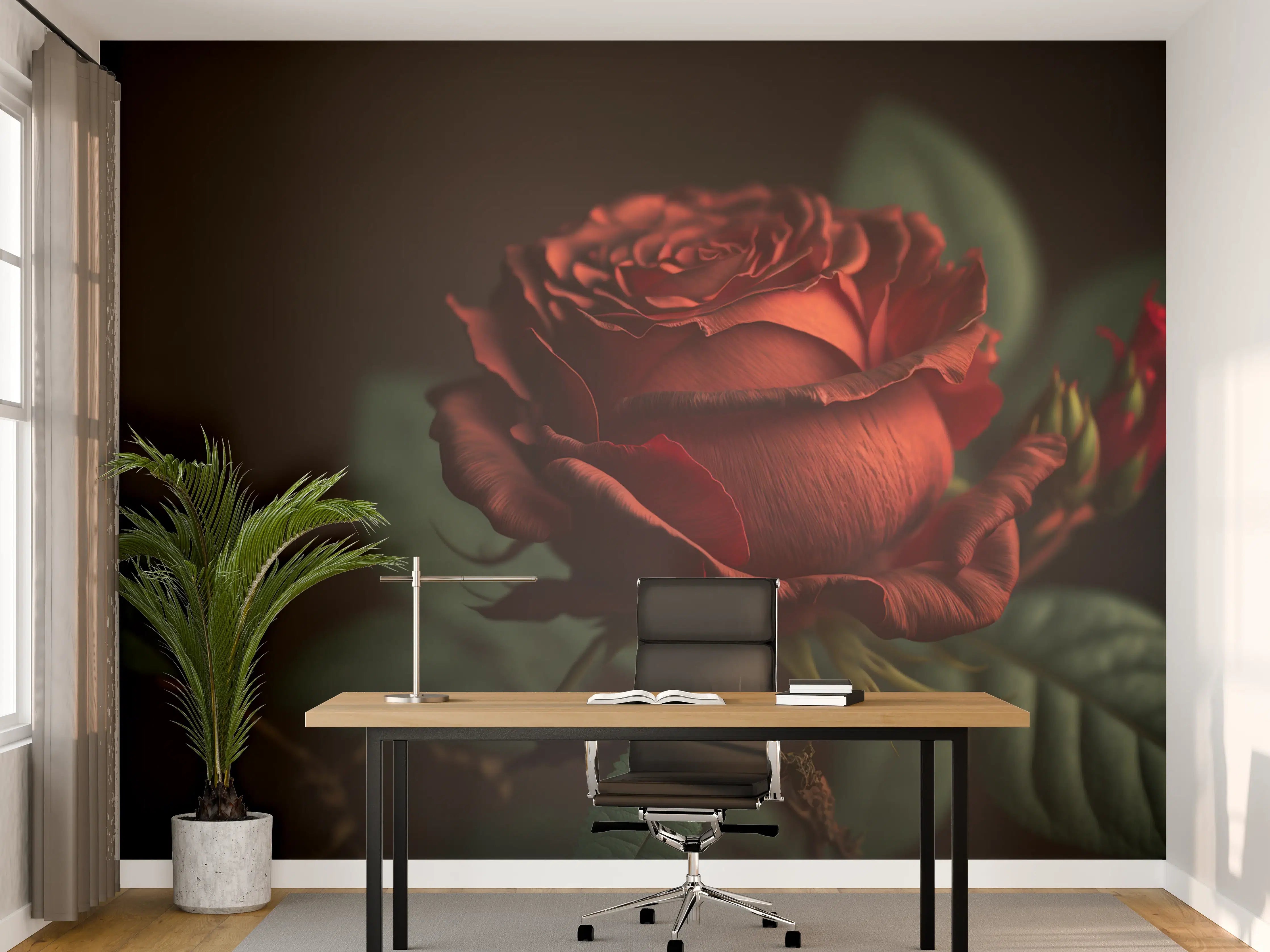 Büro Wandgestaltung - Exklusive rote Rose mit satten Grüntönen