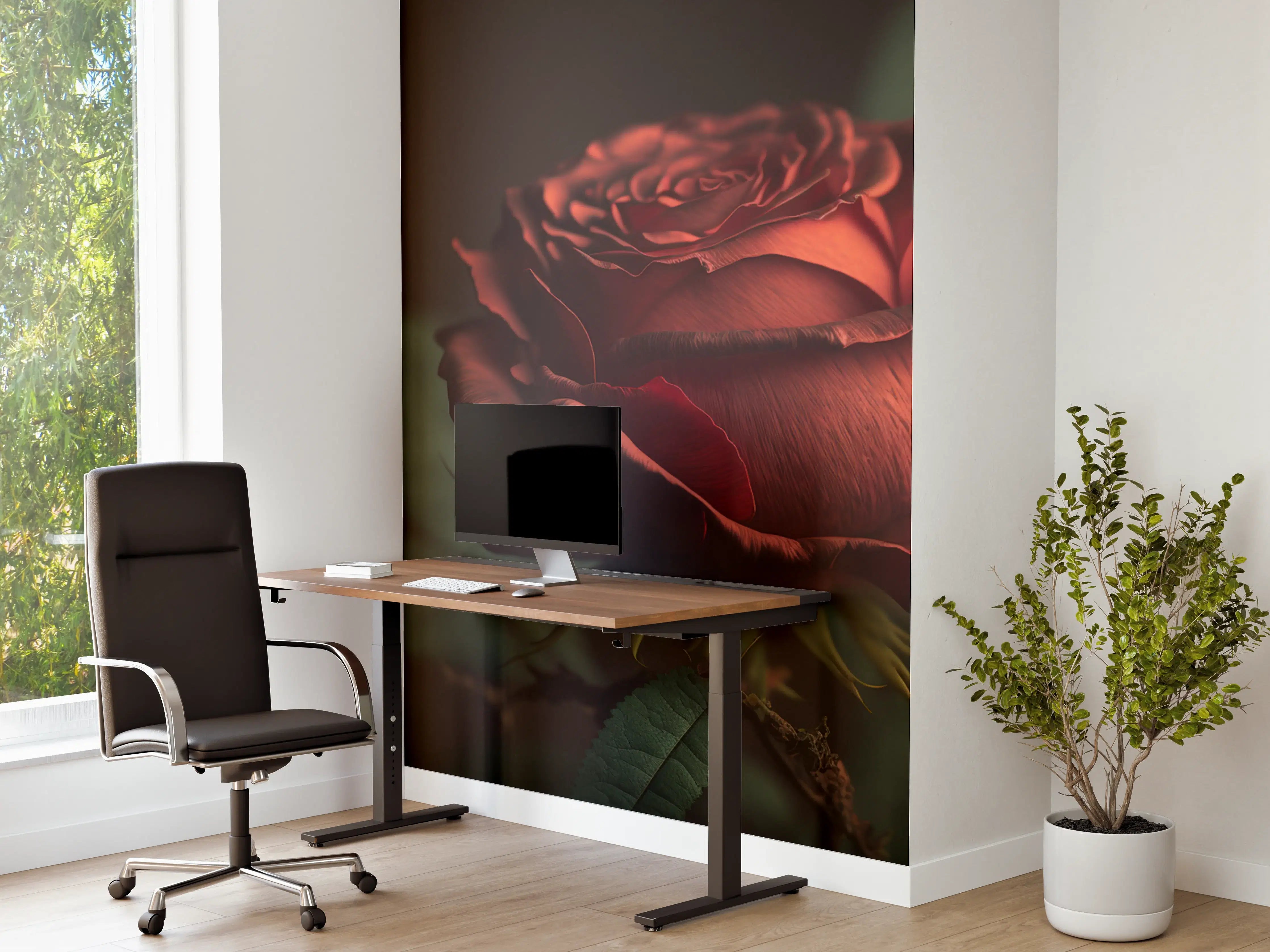Büro Wandgestaltung - Exklusive rote Rose mit satten Grüntönen