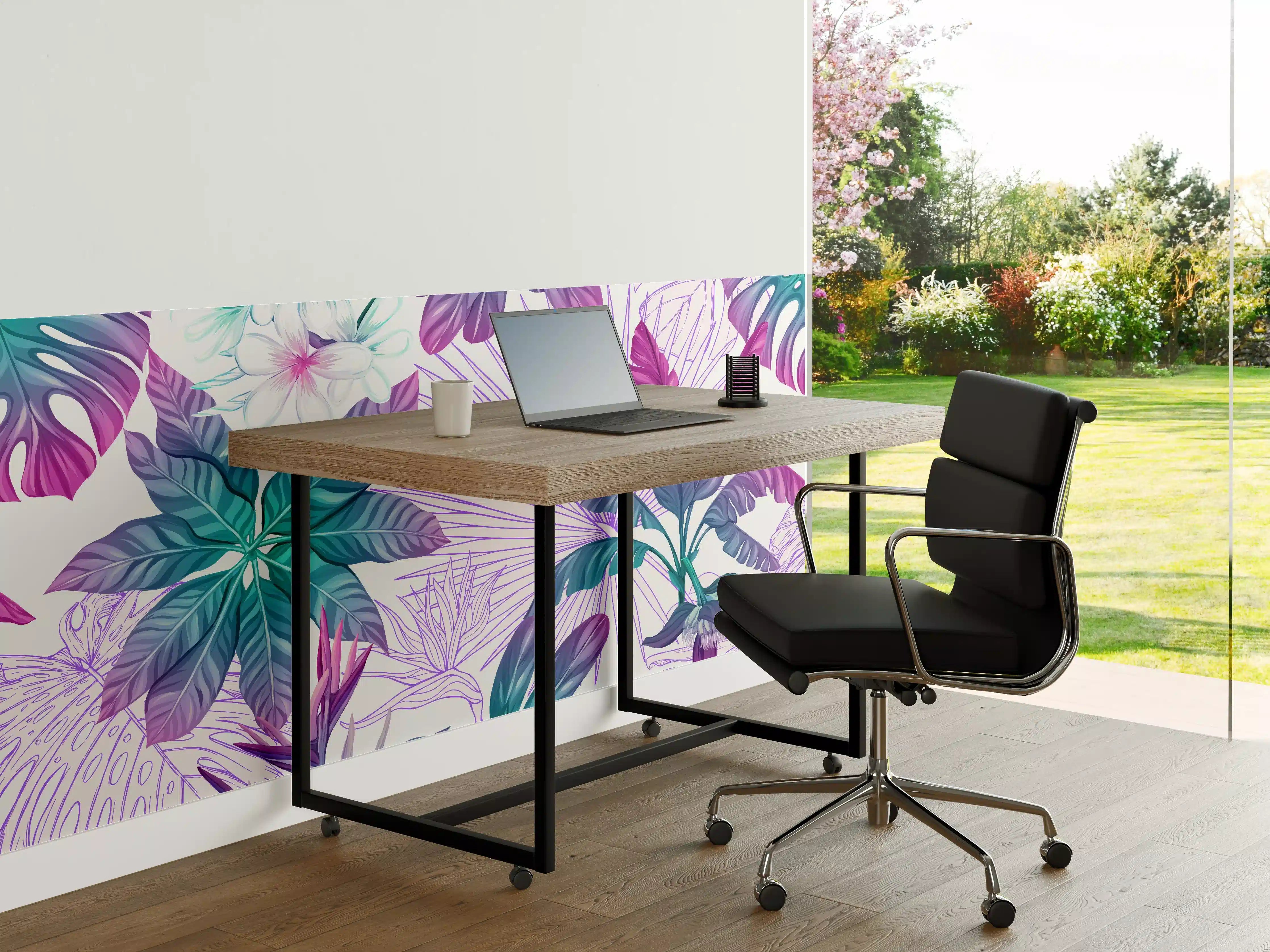 Büro Wandgestaltung - Exotische Pflanzenmuster Lila-Blau