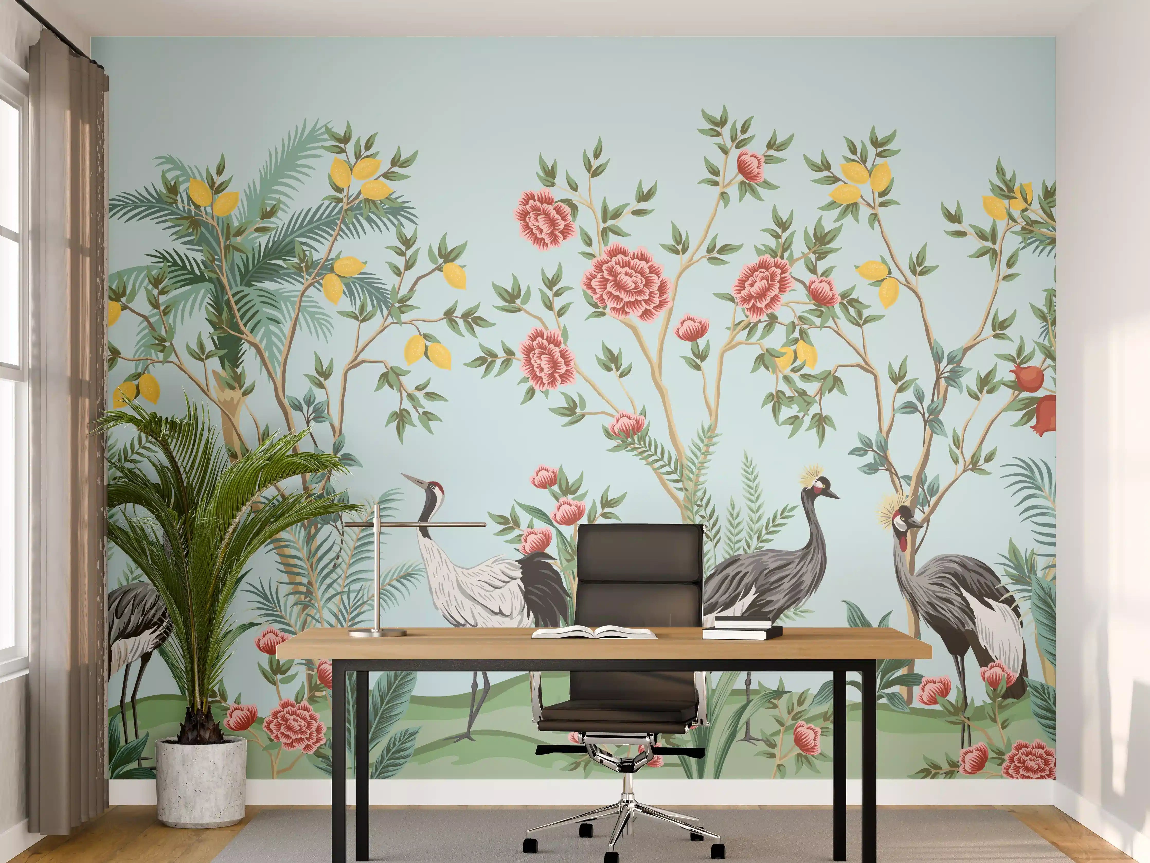 Büro Wandgestaltung - Exotische Vogel-Tapete