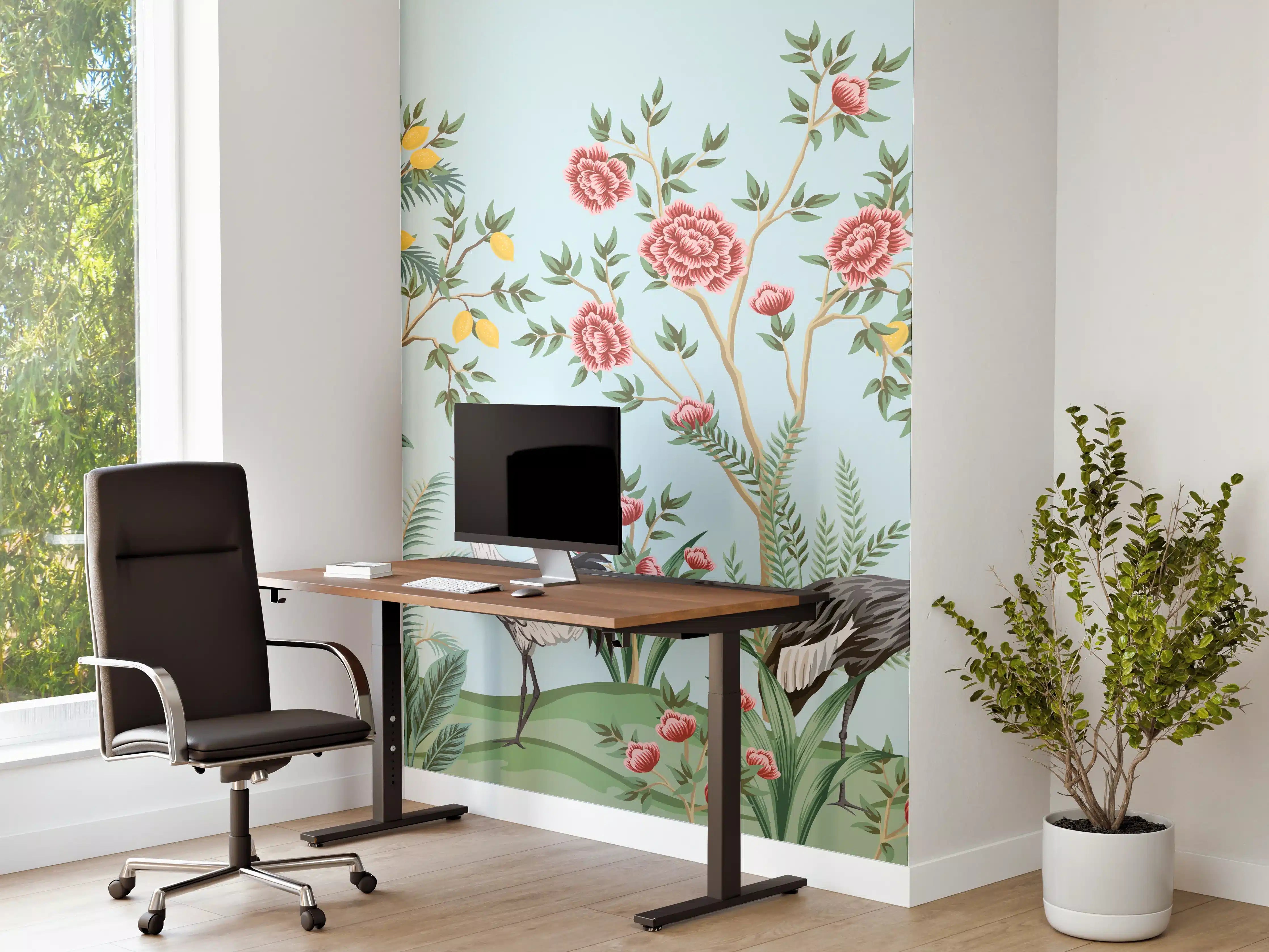 Büro Wandgestaltung - Exotische Vogel-Tapete