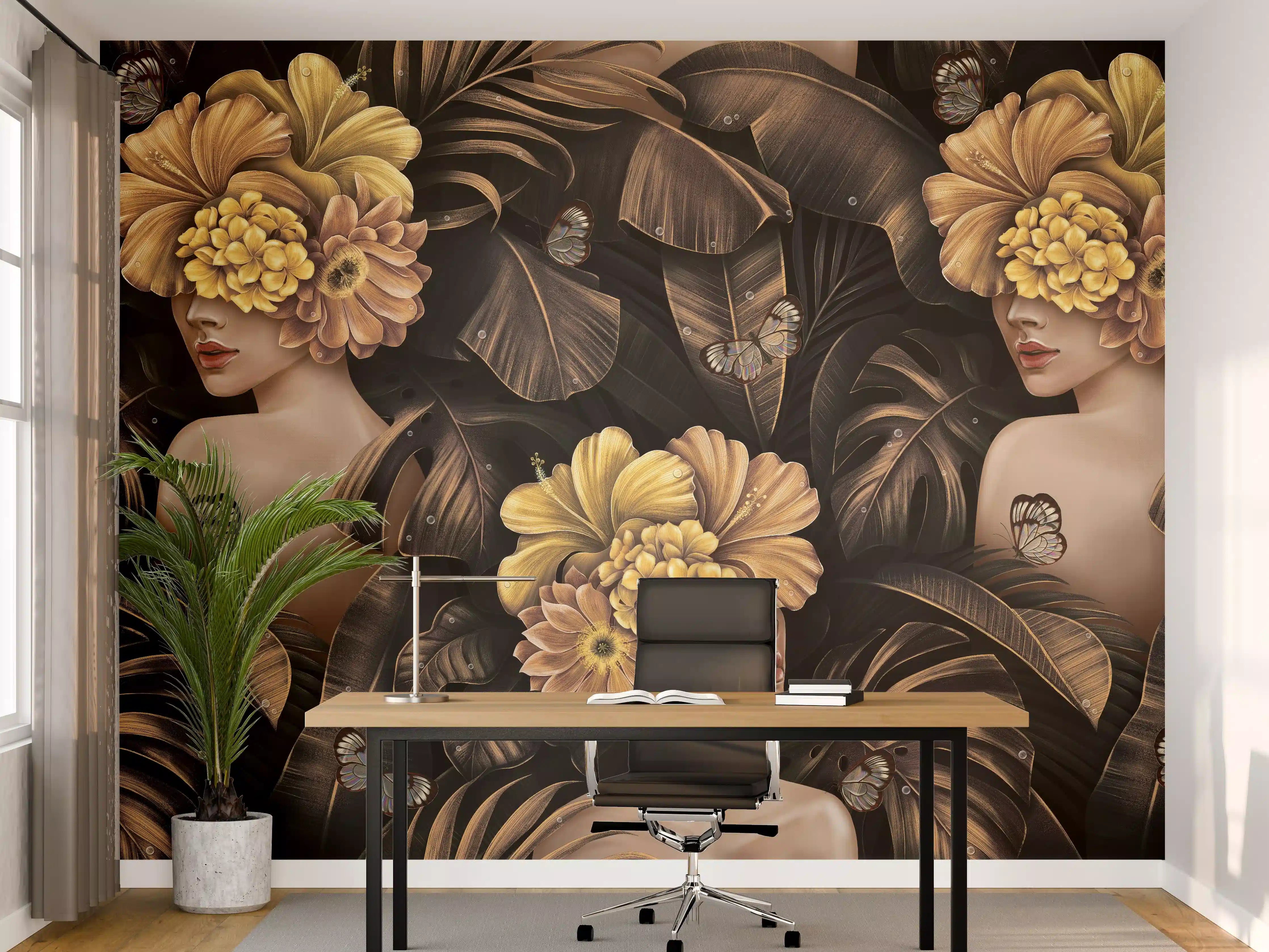 Büro Wandgestaltung - Exotischen Frauen, Blumen Muster