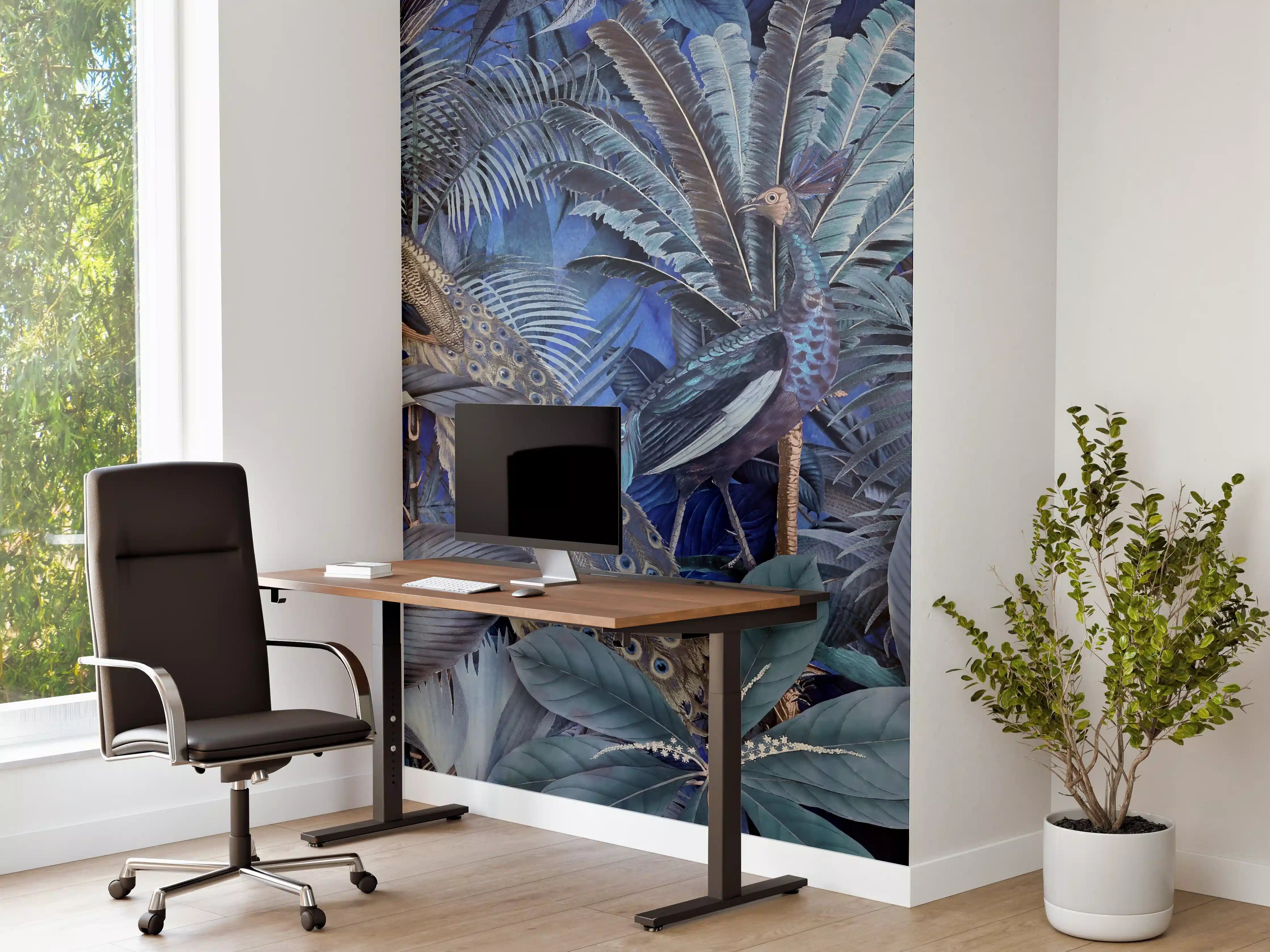 Büro Wandgestaltung - Exotischer Garten - Blaue Pfauen