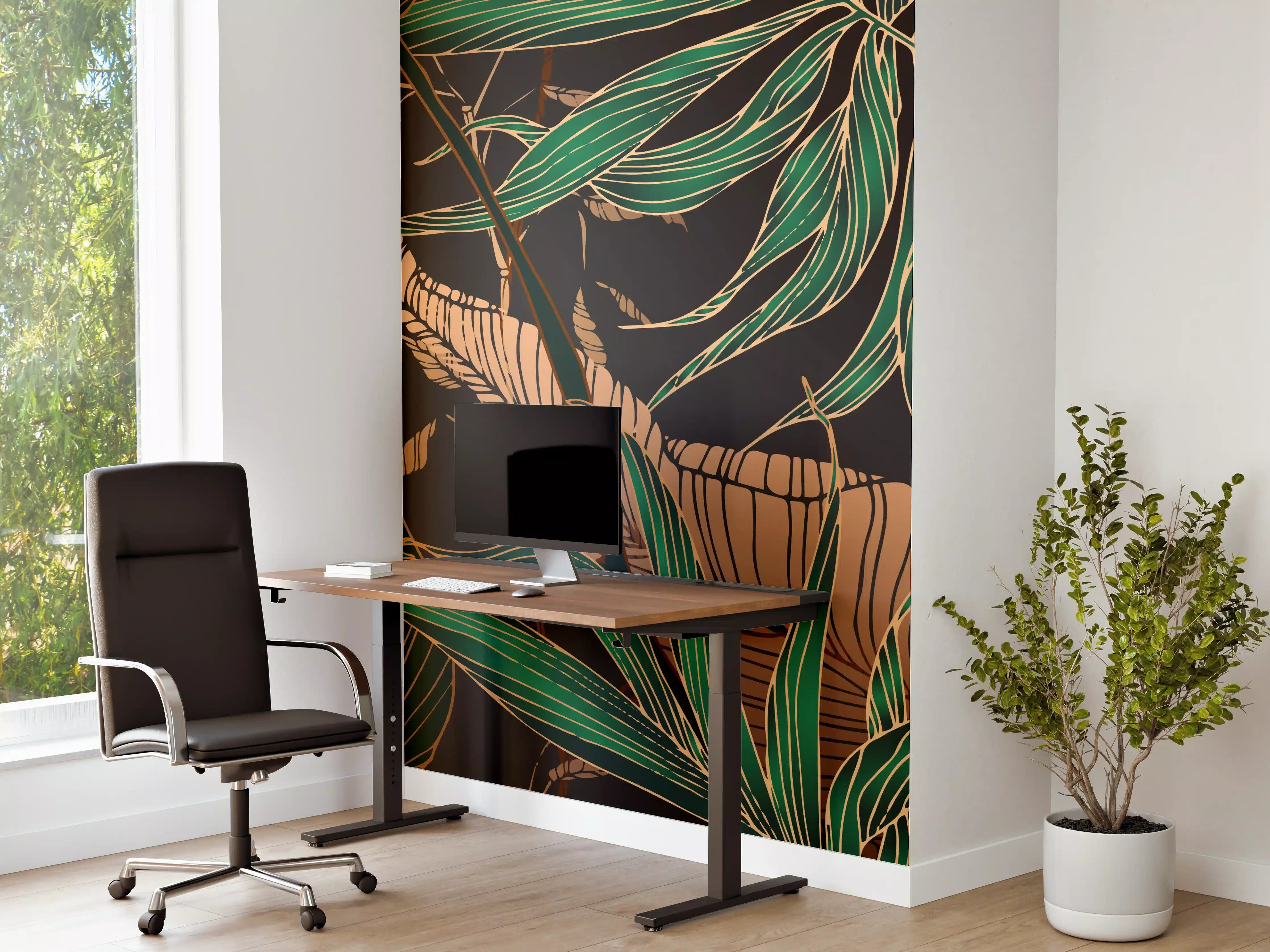 Büro Wandgestaltung - Exotisches Blattmuster Dunkel