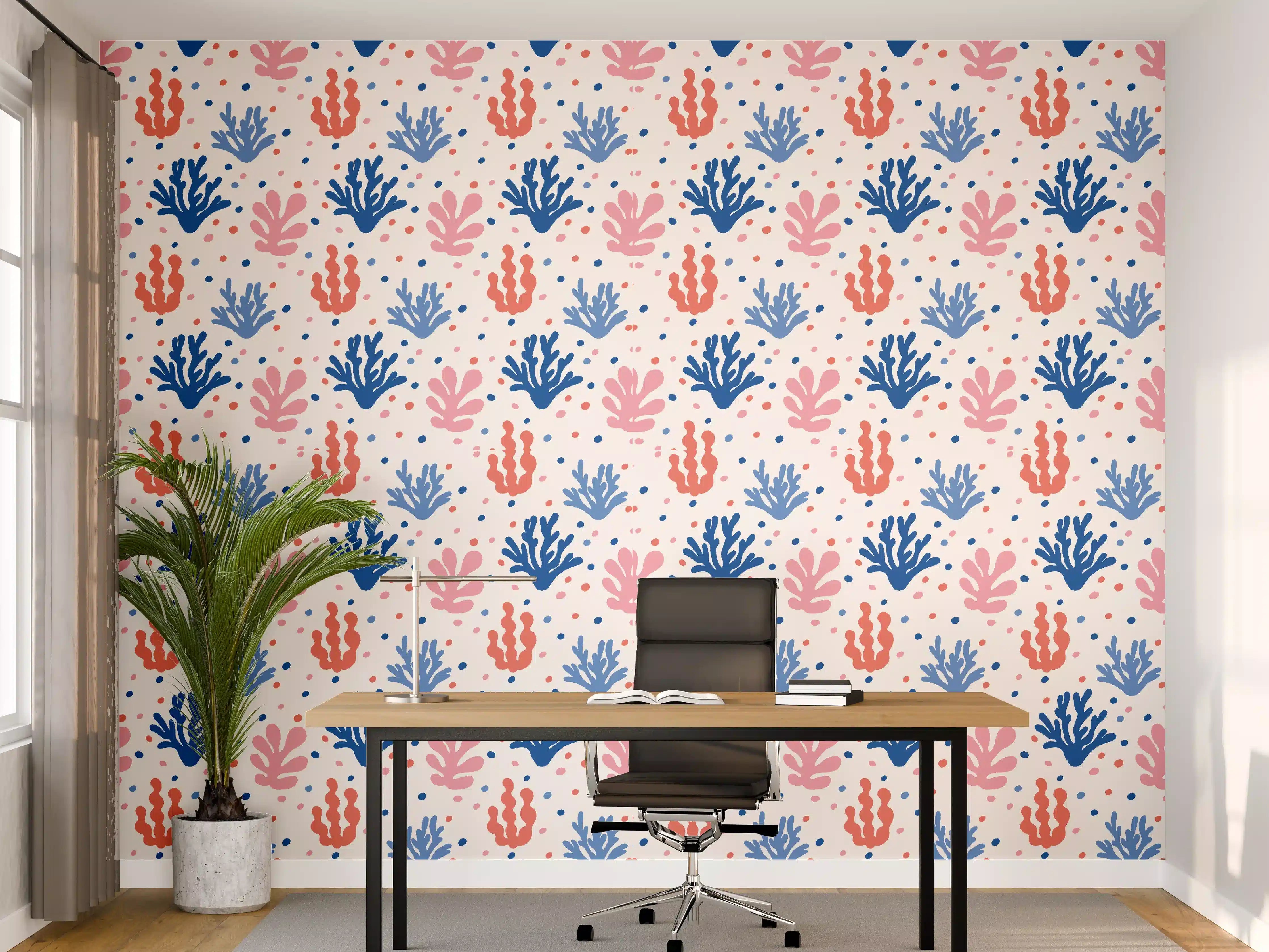 Büro Wandgestaltung - Exotisches Korallen-Design in Blau und Rosa