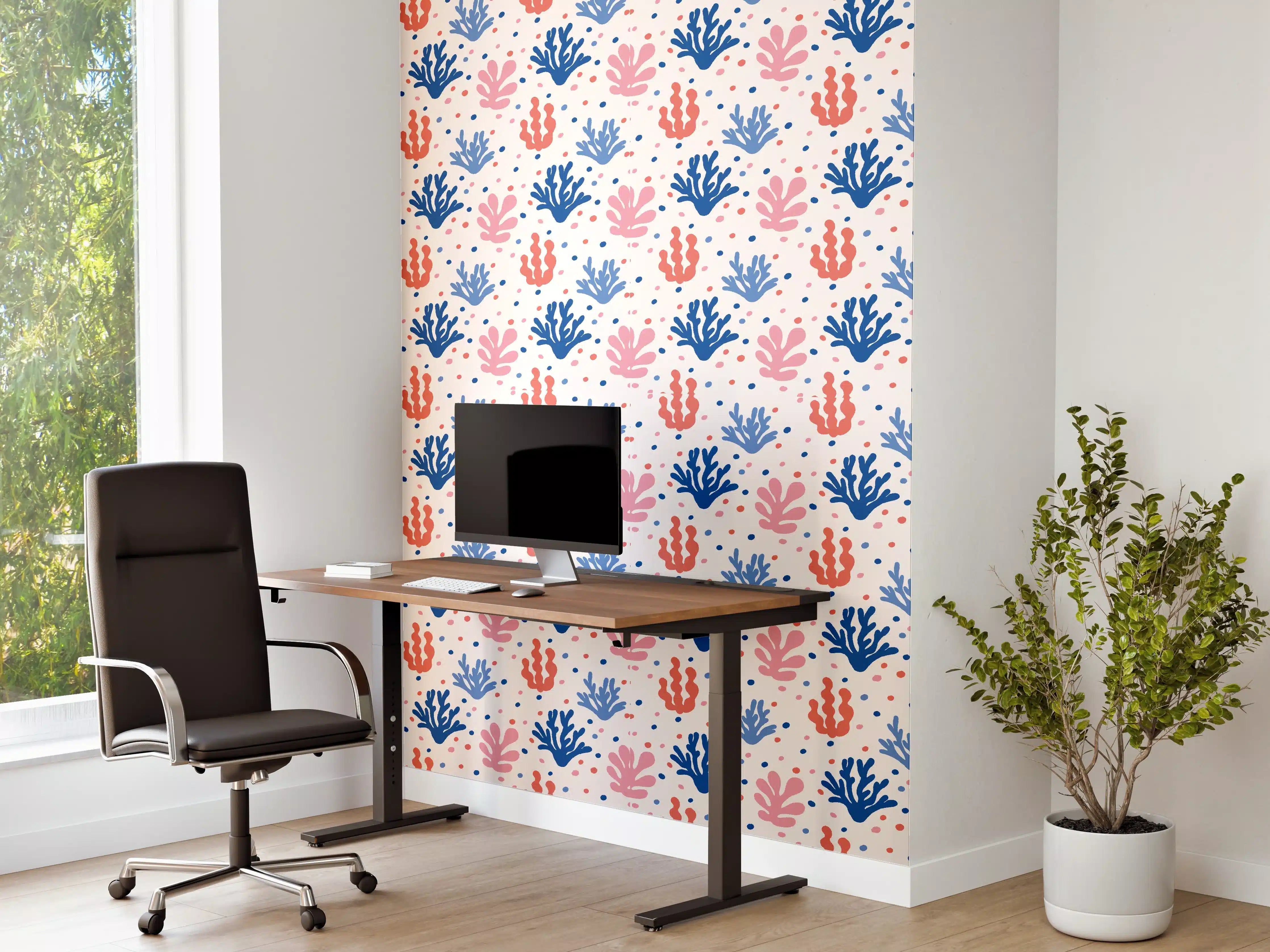 Büro Wandgestaltung - Exotisches Korallen-Design in Blau und Rosa