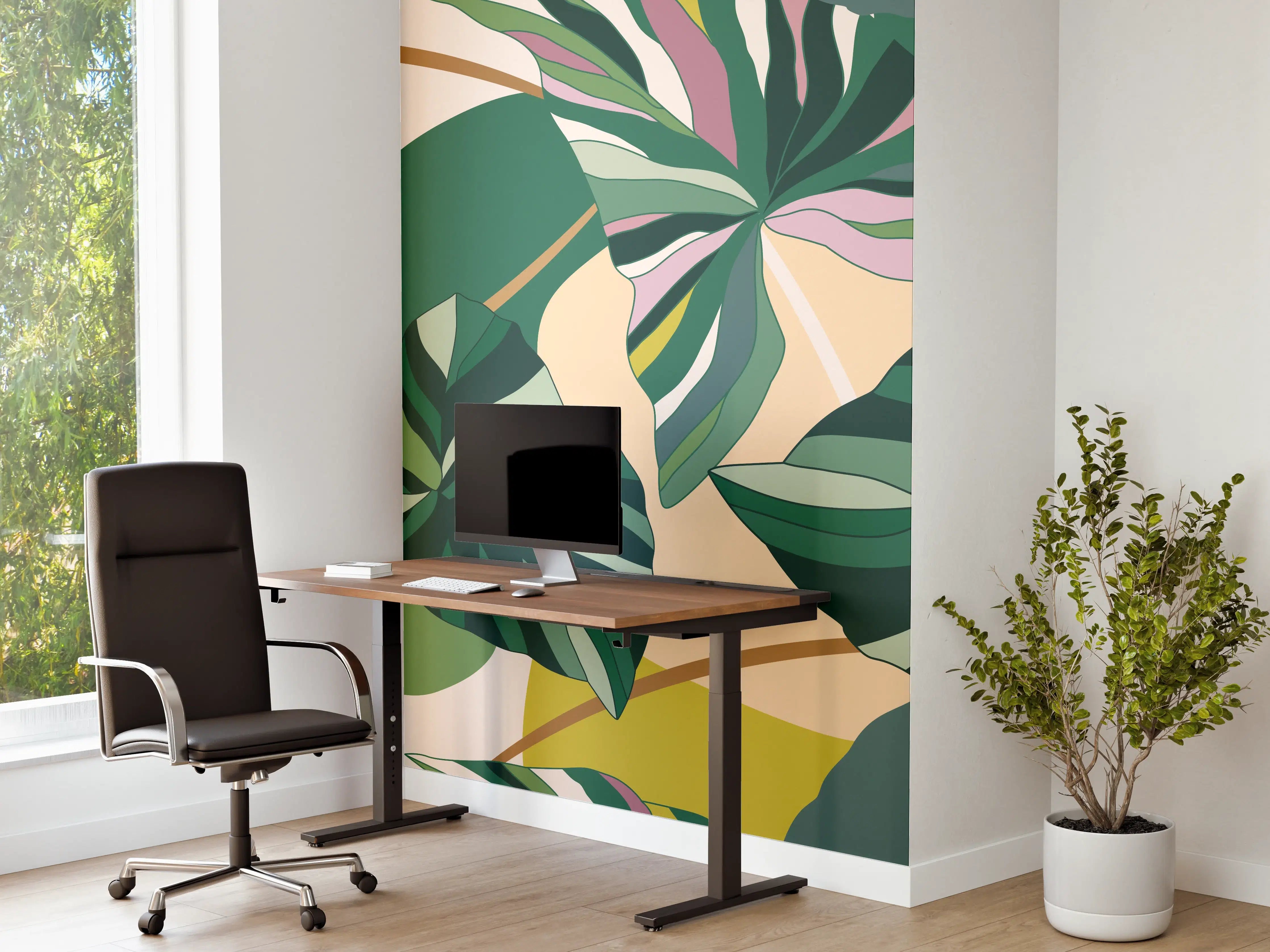 Büro Wandgestaltung - Exotisches Monstera Blattdesign