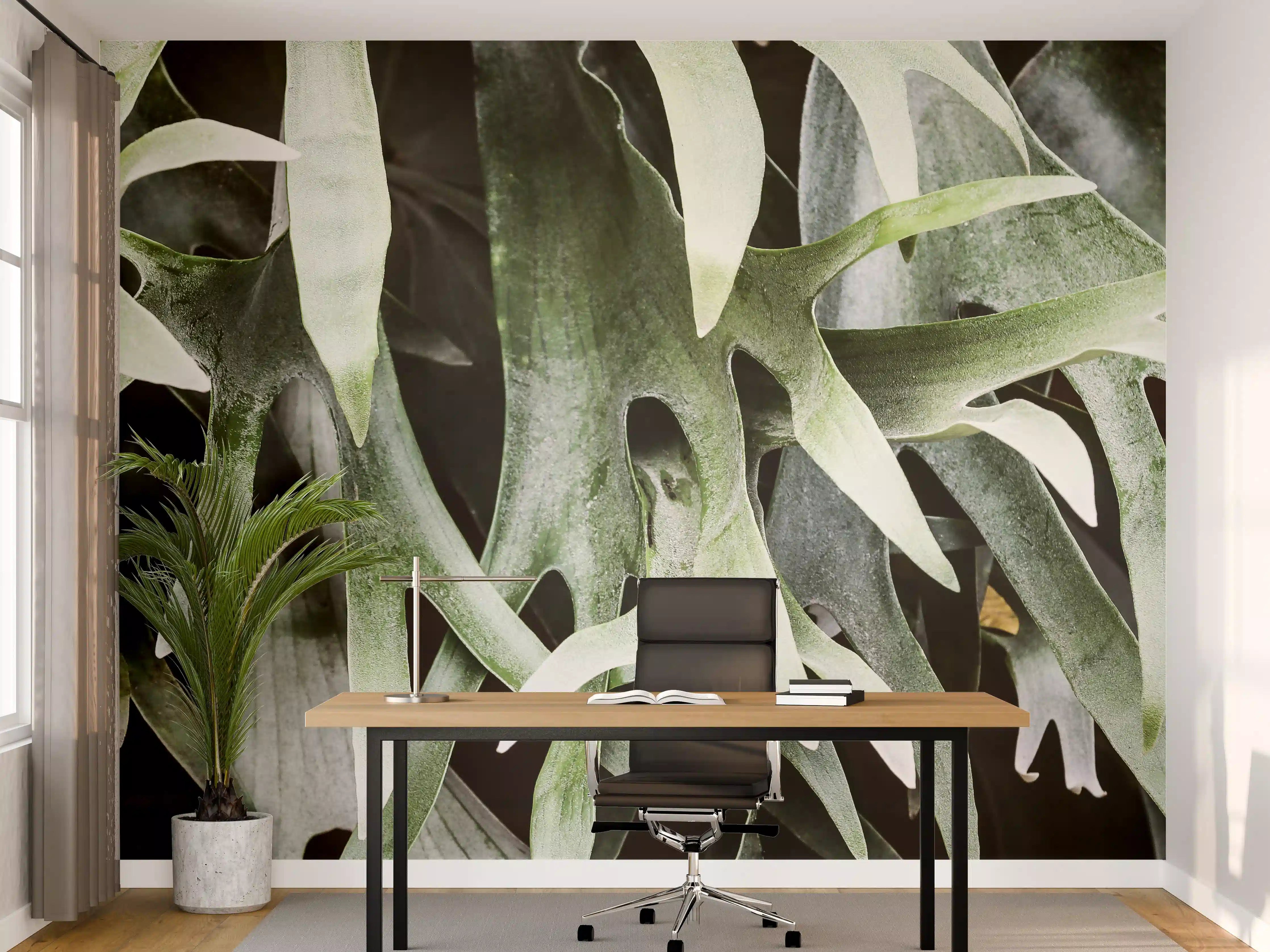 Büro Wandgestaltung - Exotisches Staghorn Farnblatt