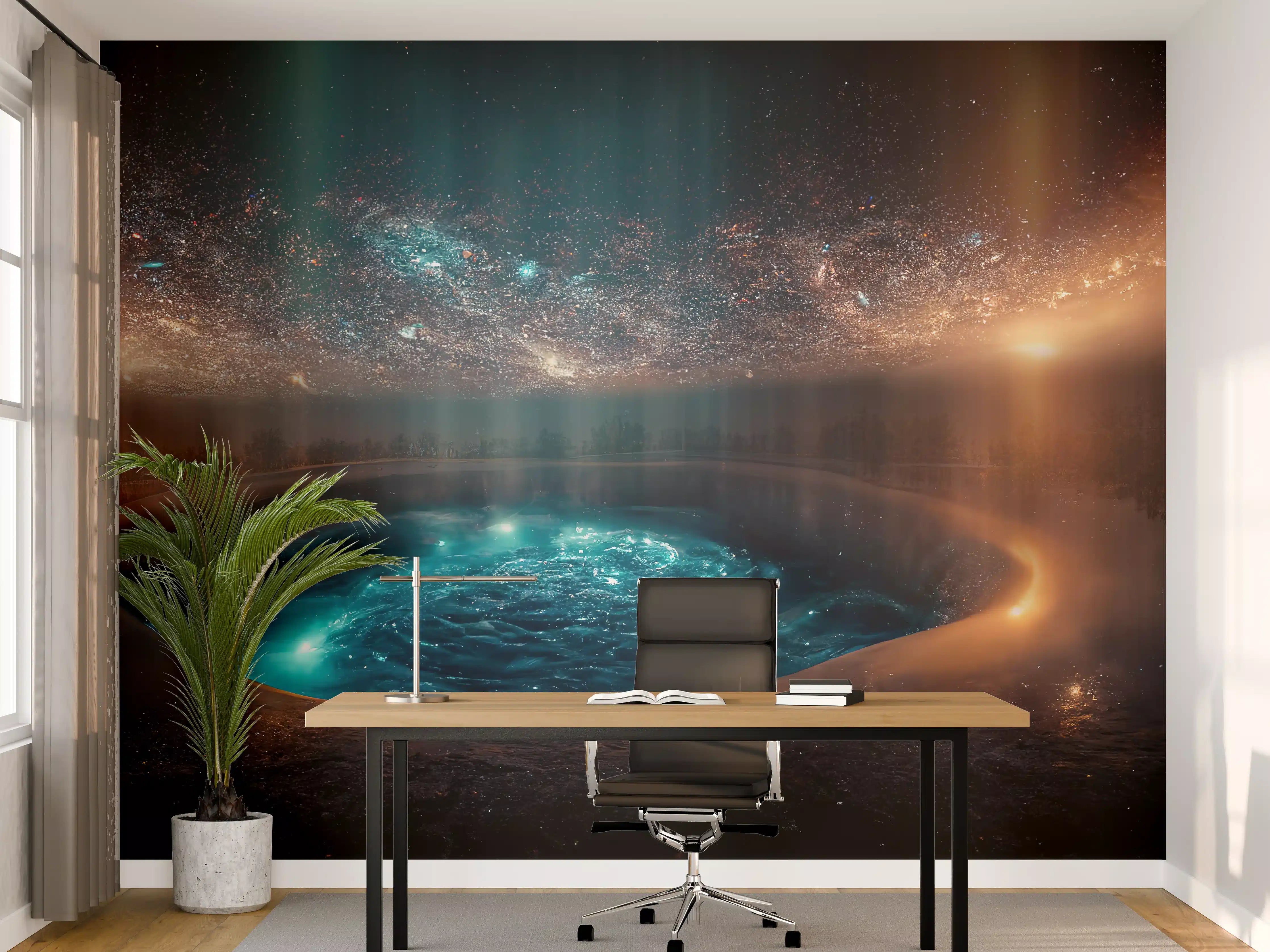 Büro Wandgestaltung - Fantasielandschaft - Nächtlicher Blick