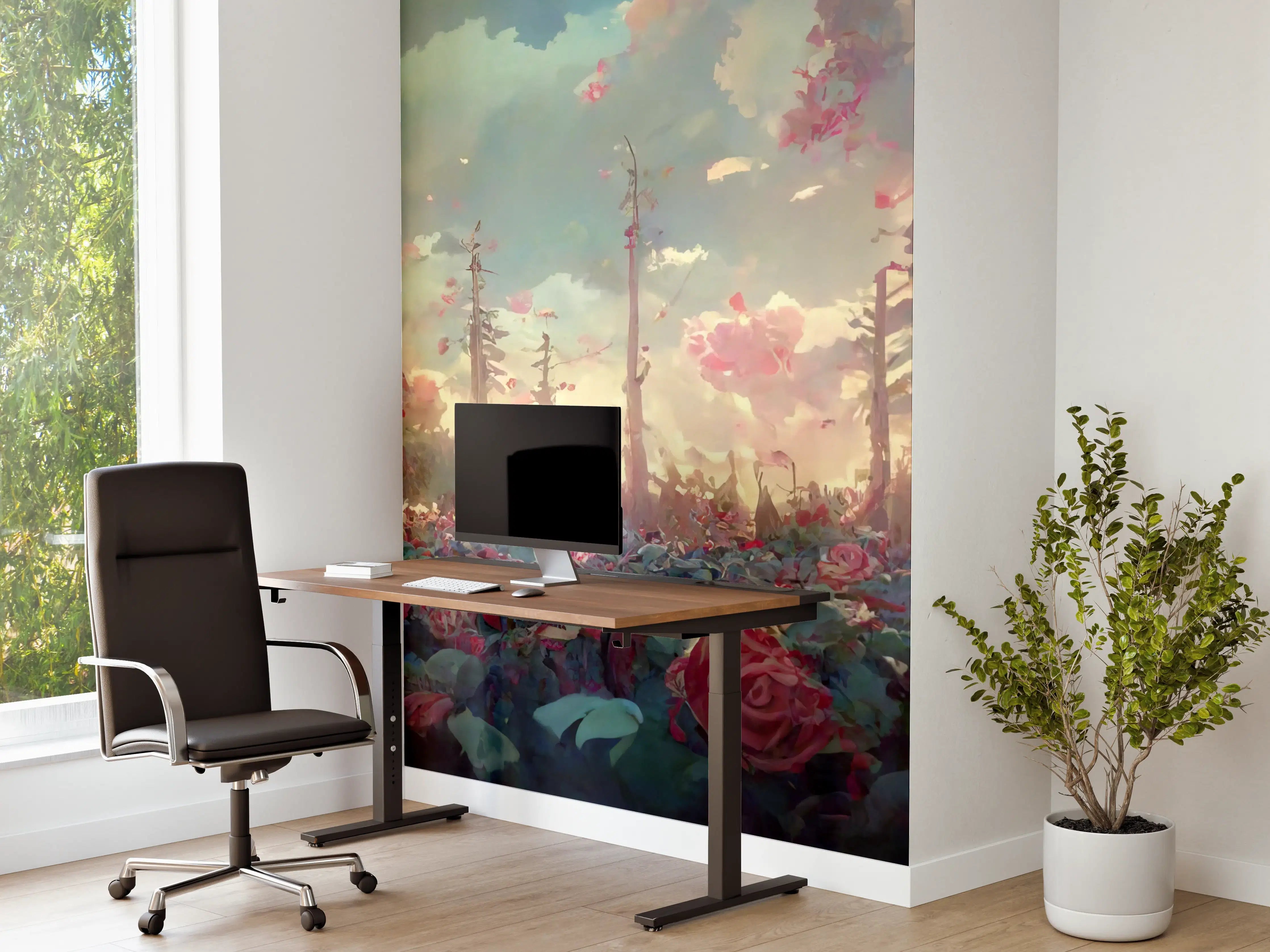 Büro Wandgestaltung - Fantastische Dämmerungsrosenwelt