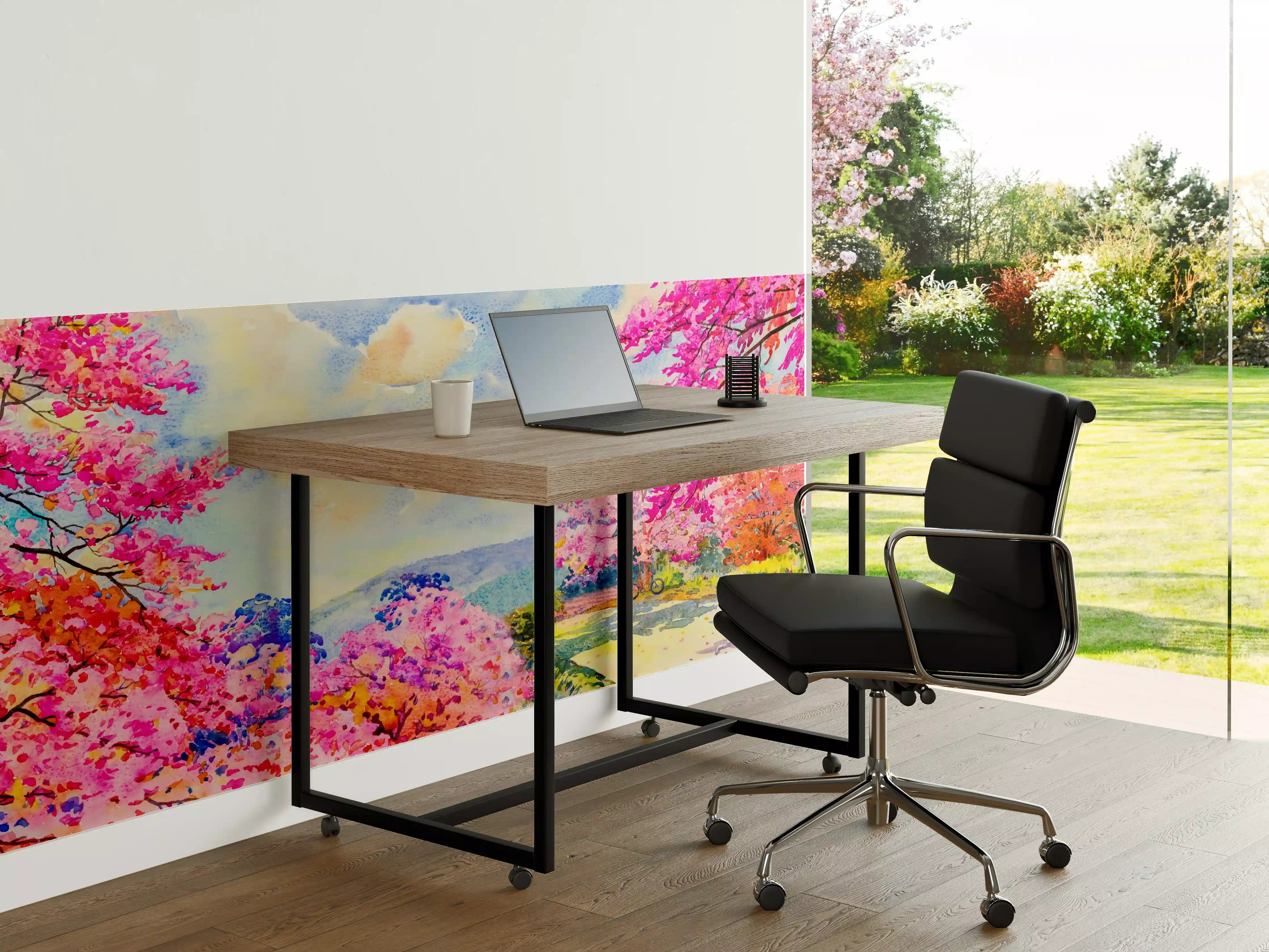 Büro Wandgestaltung - Farbenfrohe Aquarell-Blumenlandschaft