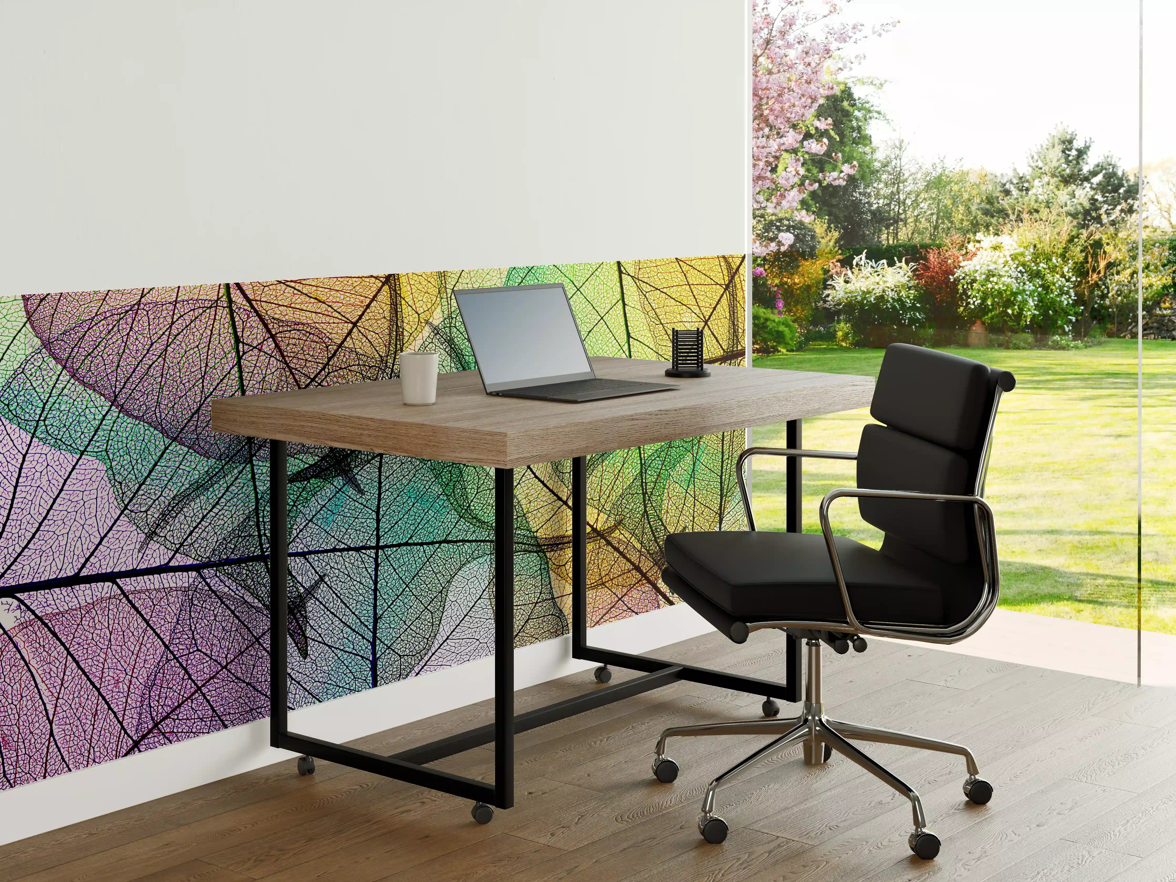 Büro Wandgestaltung - Farbenfrohe Laubtextur auf Weiß