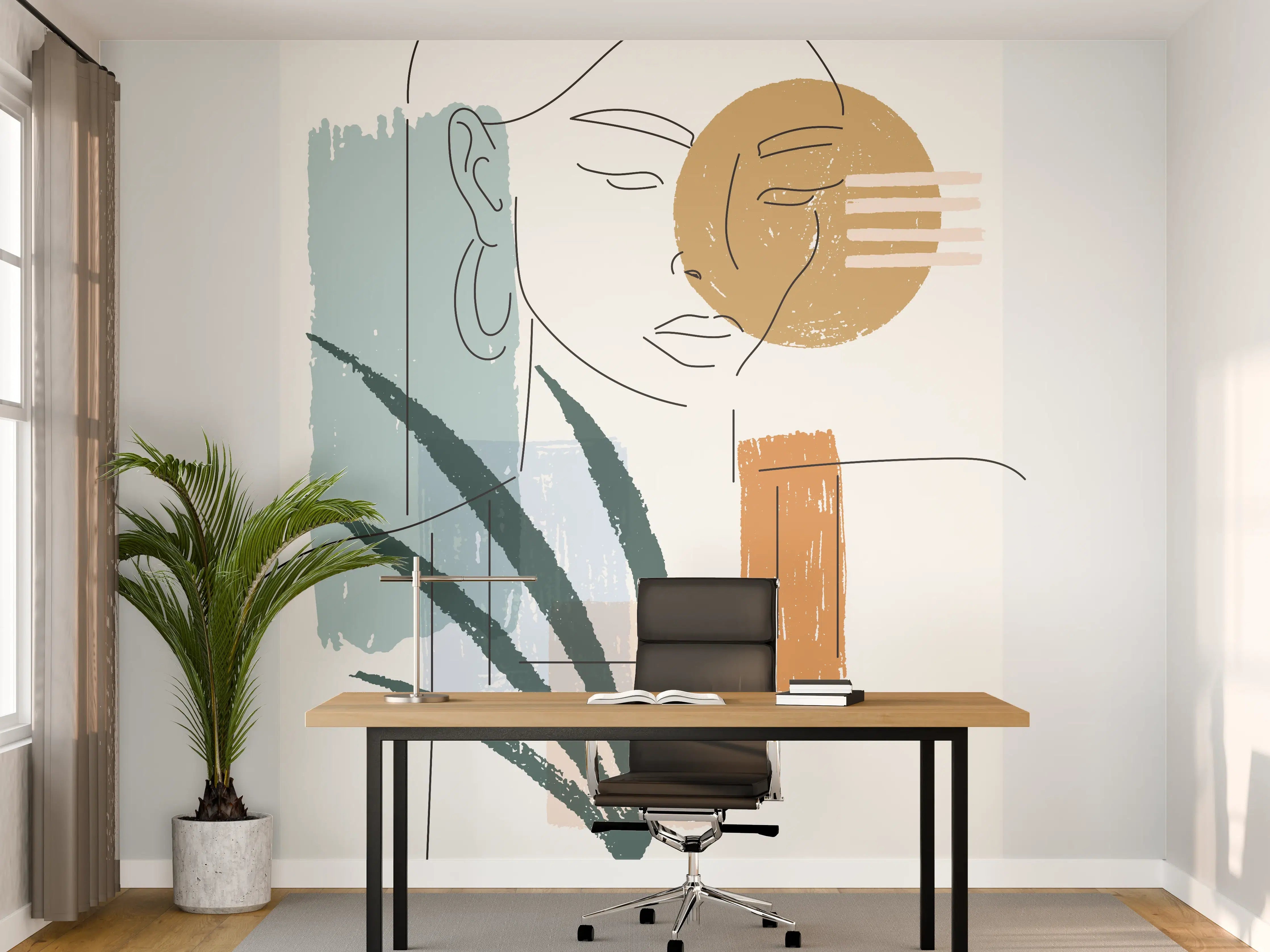 Büro Wandgestaltung - Farbenfrohe Linienkunst Figur