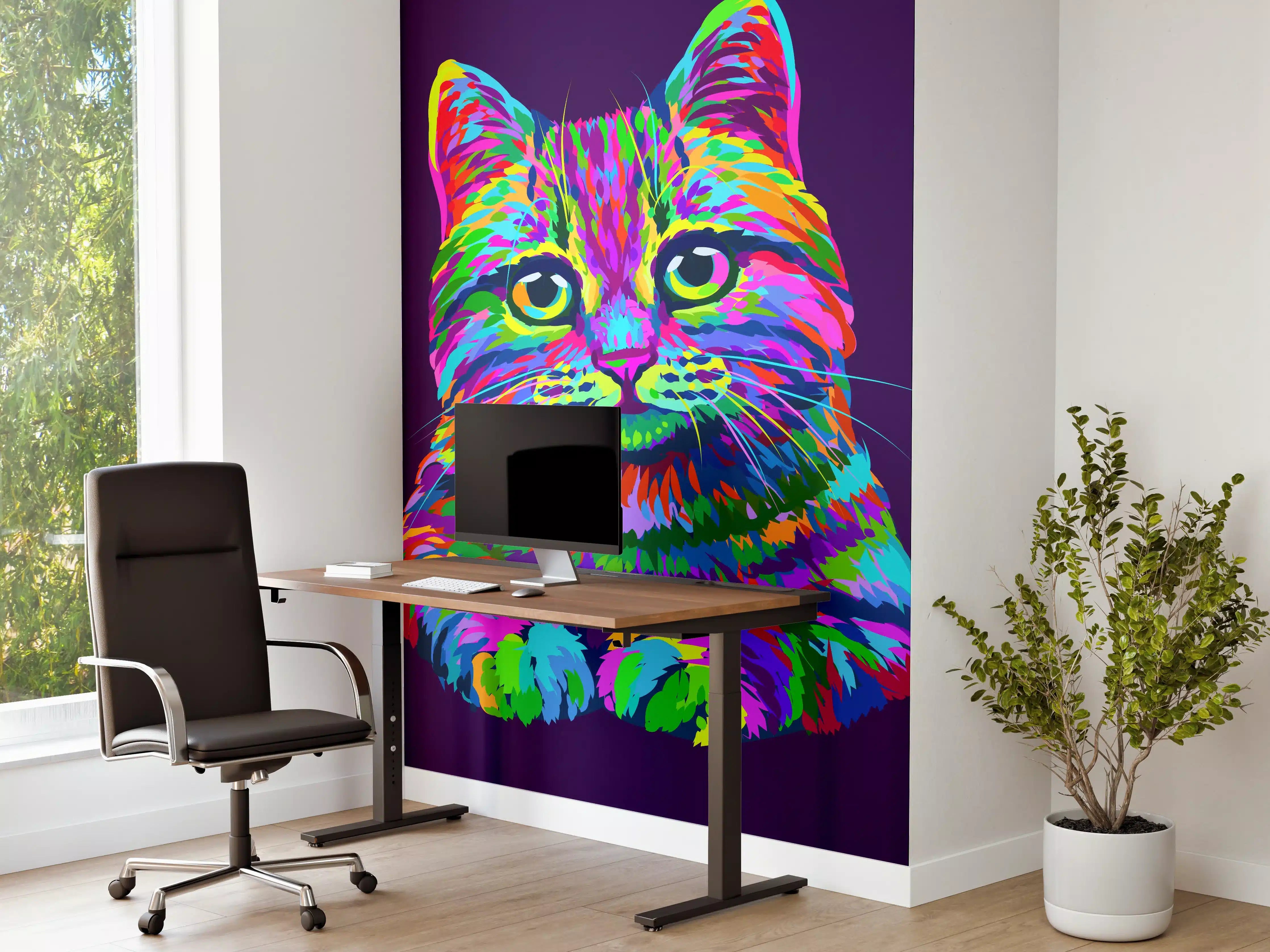 Büro Wandgestaltung - Farbenfrohe Neon-Katzen-Illustration