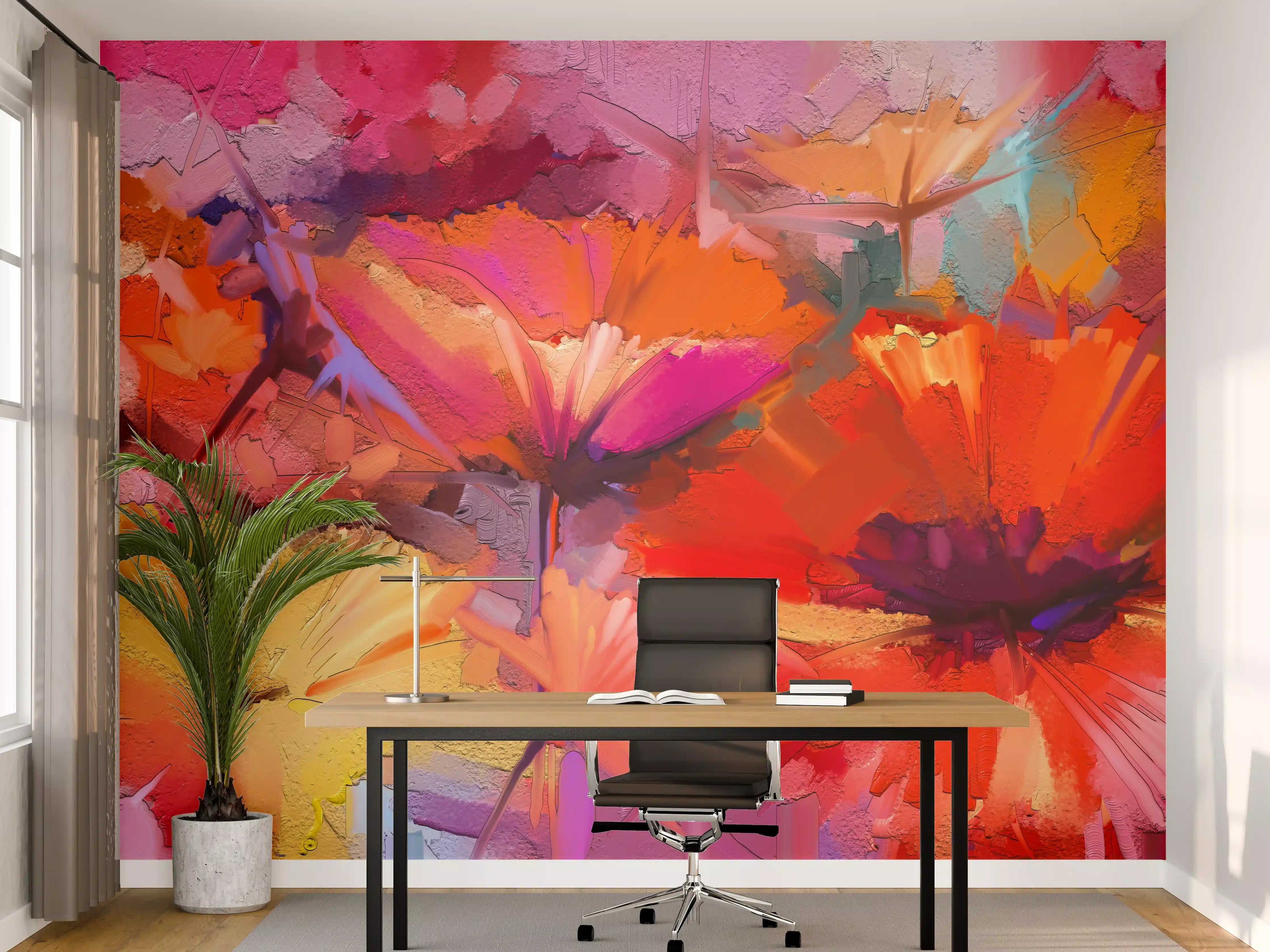 Büro Wandgestaltung - Farbenfrohes Gemälde von Frühlingsblumen