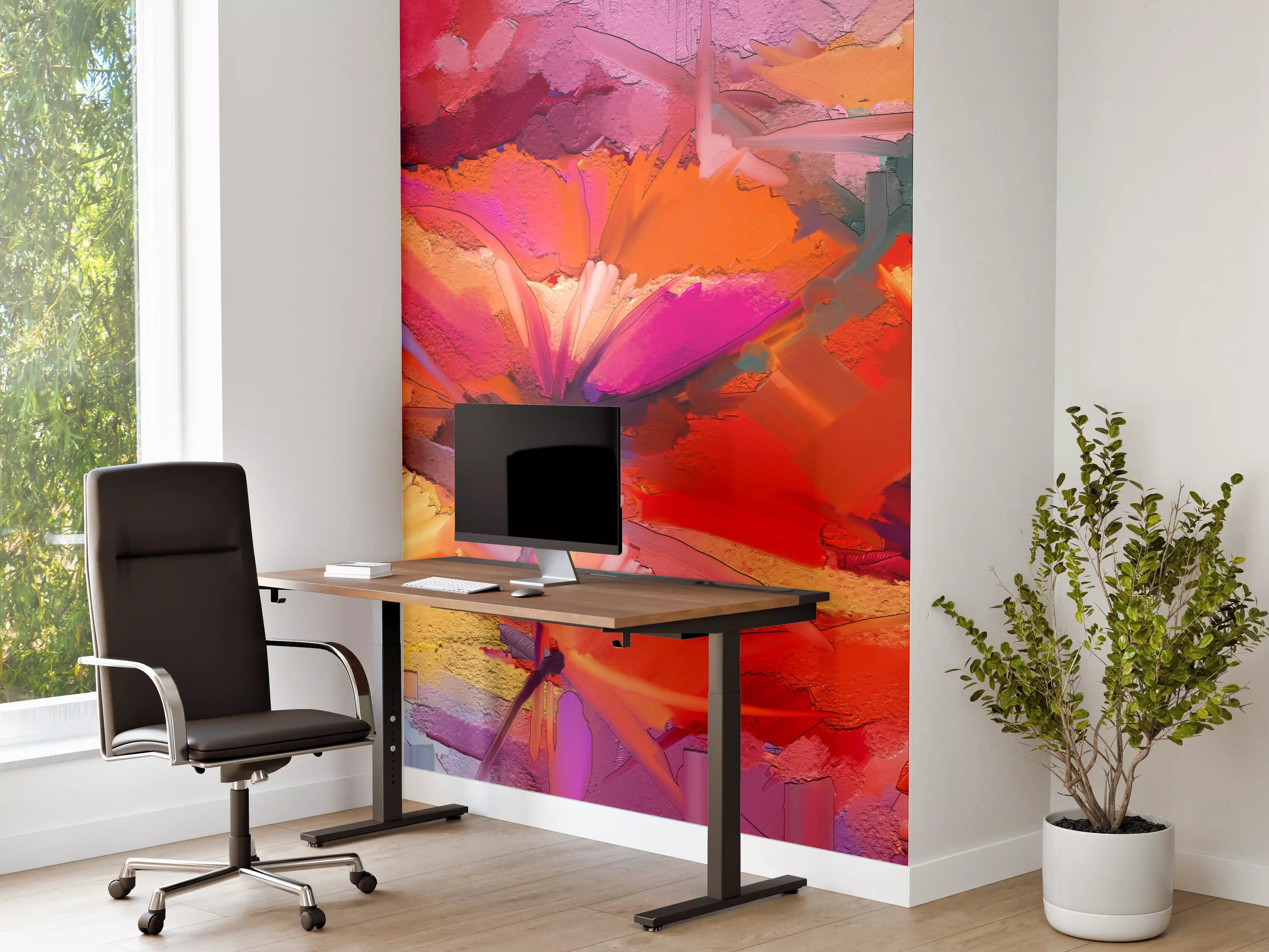 Büro Wandgestaltung - Farbenfrohes Gemälde von Frühlingsblumen